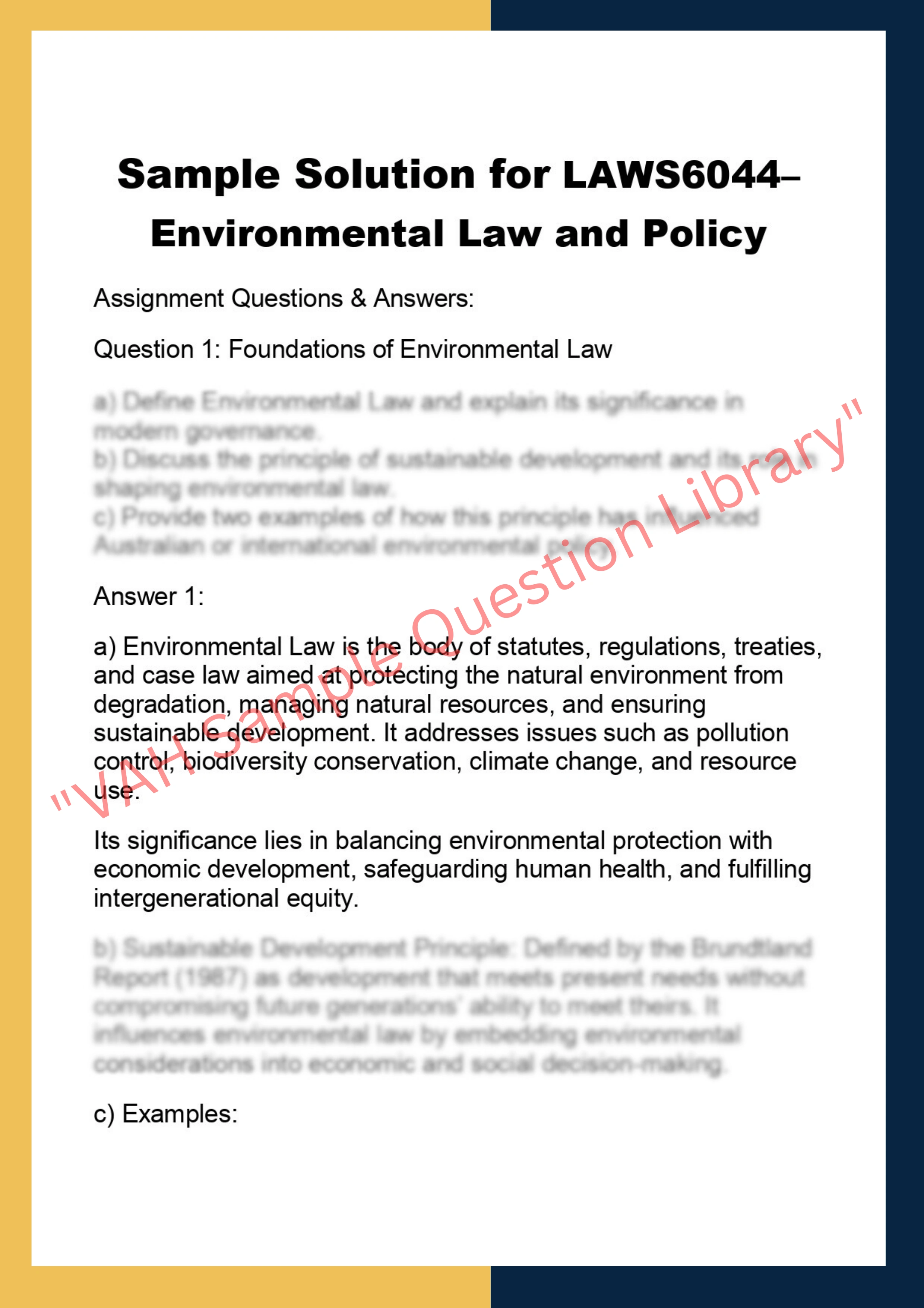 LAWS6044– Environmental Law and Policy 0