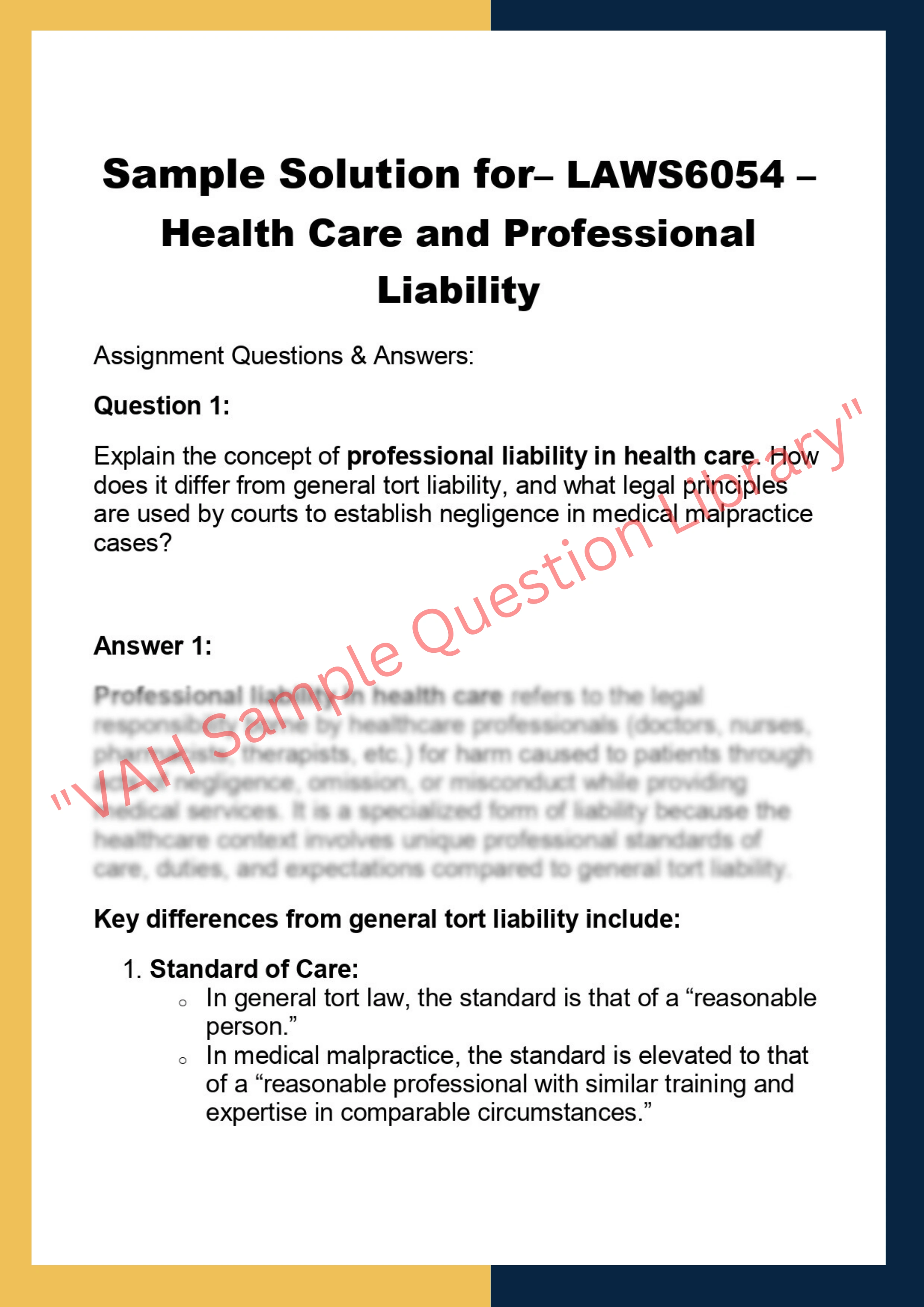 LAWS6054 – Health Care and Professional  Liability 0