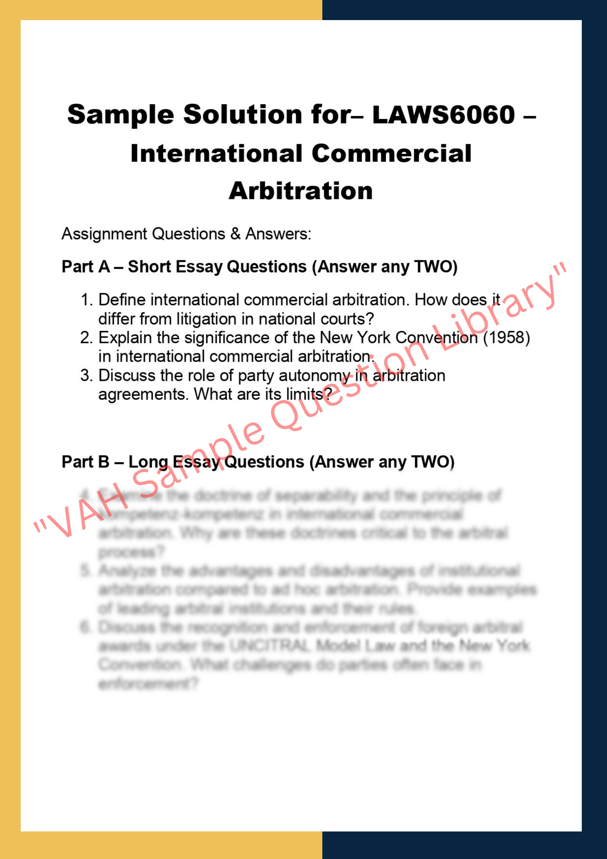 LAWS6060 –  International Commercial  Arbitration 0