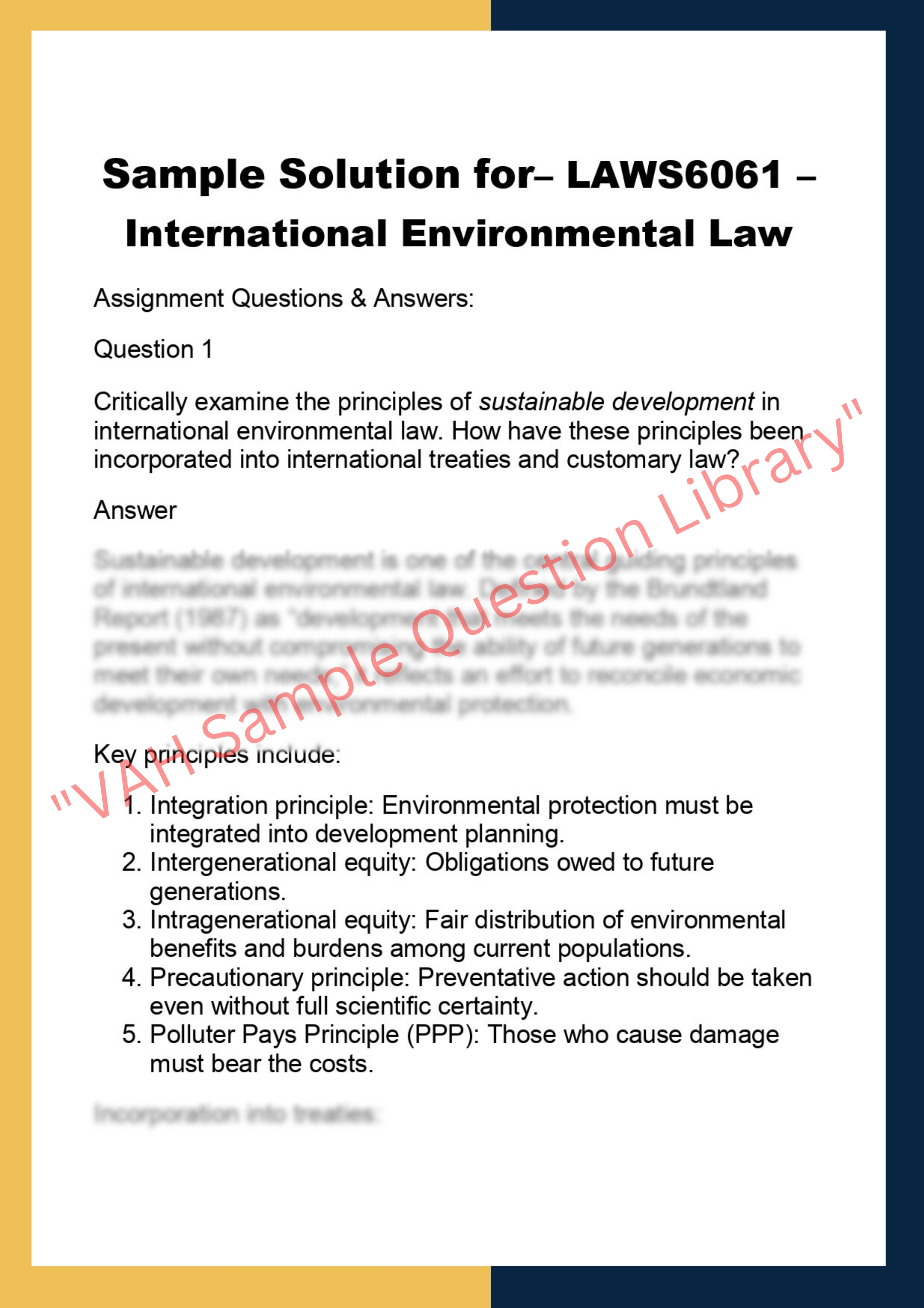 LAWS6061 – International Environmental Law 0