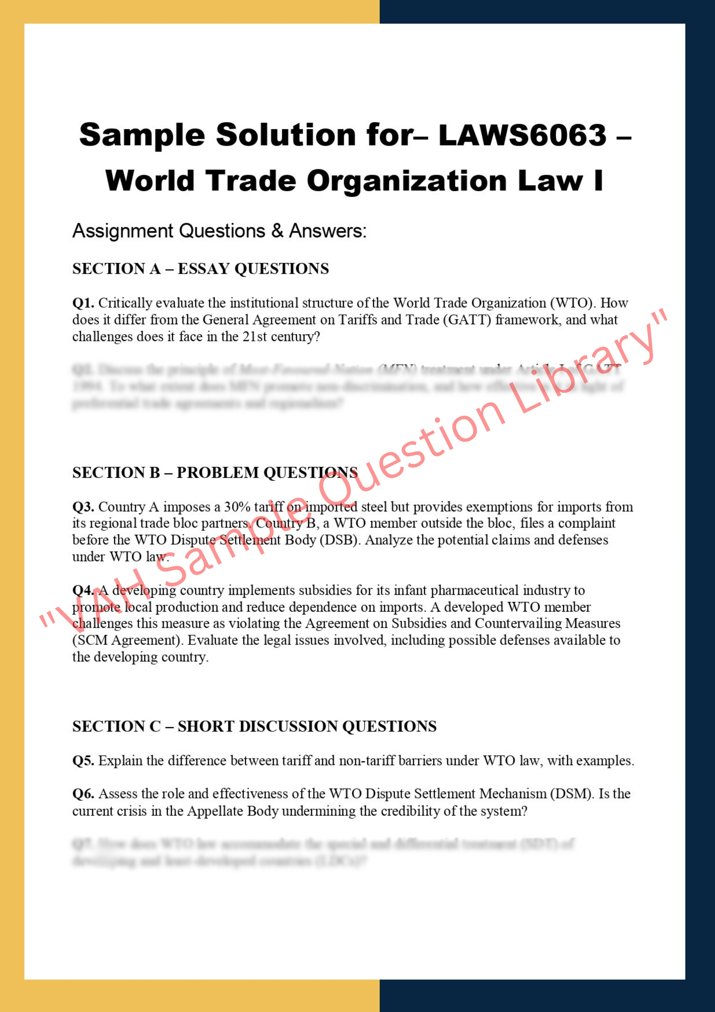 LAWS6063 – World Trade Organization Law I 0