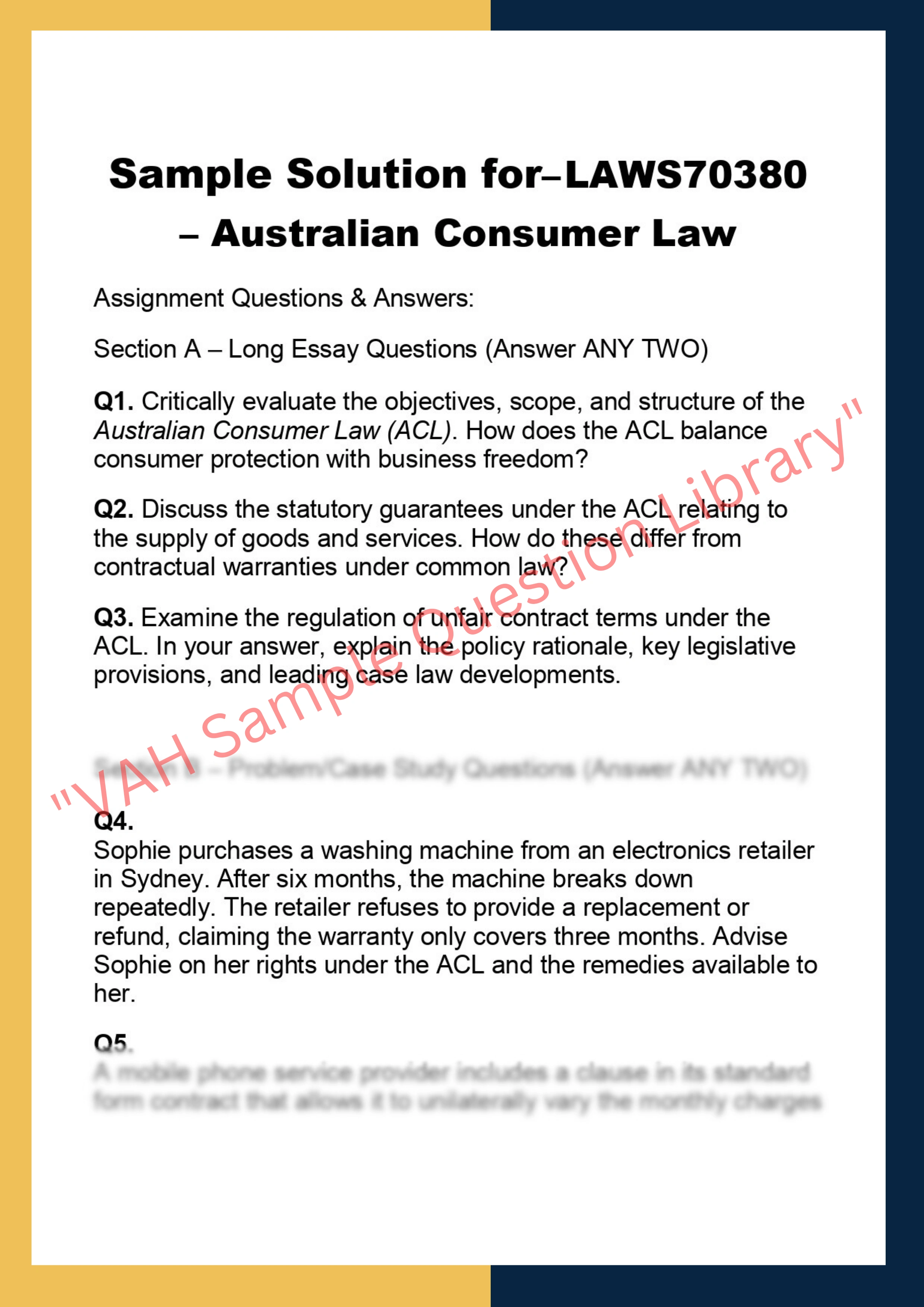 LAWS70380 – Australian Consumer Law 0
