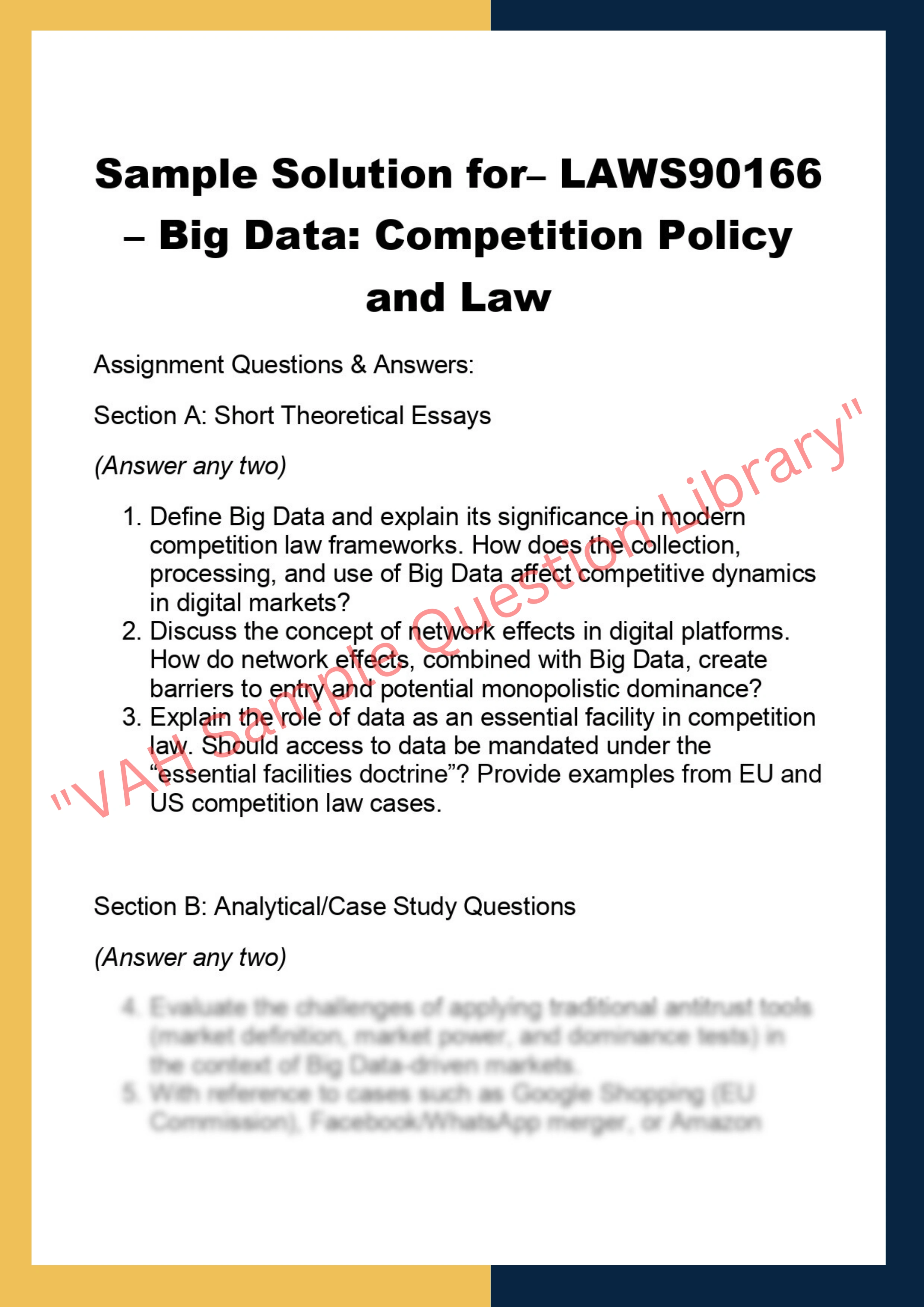 LAWS90166 – Big Data: Competition Policy  and Law 0