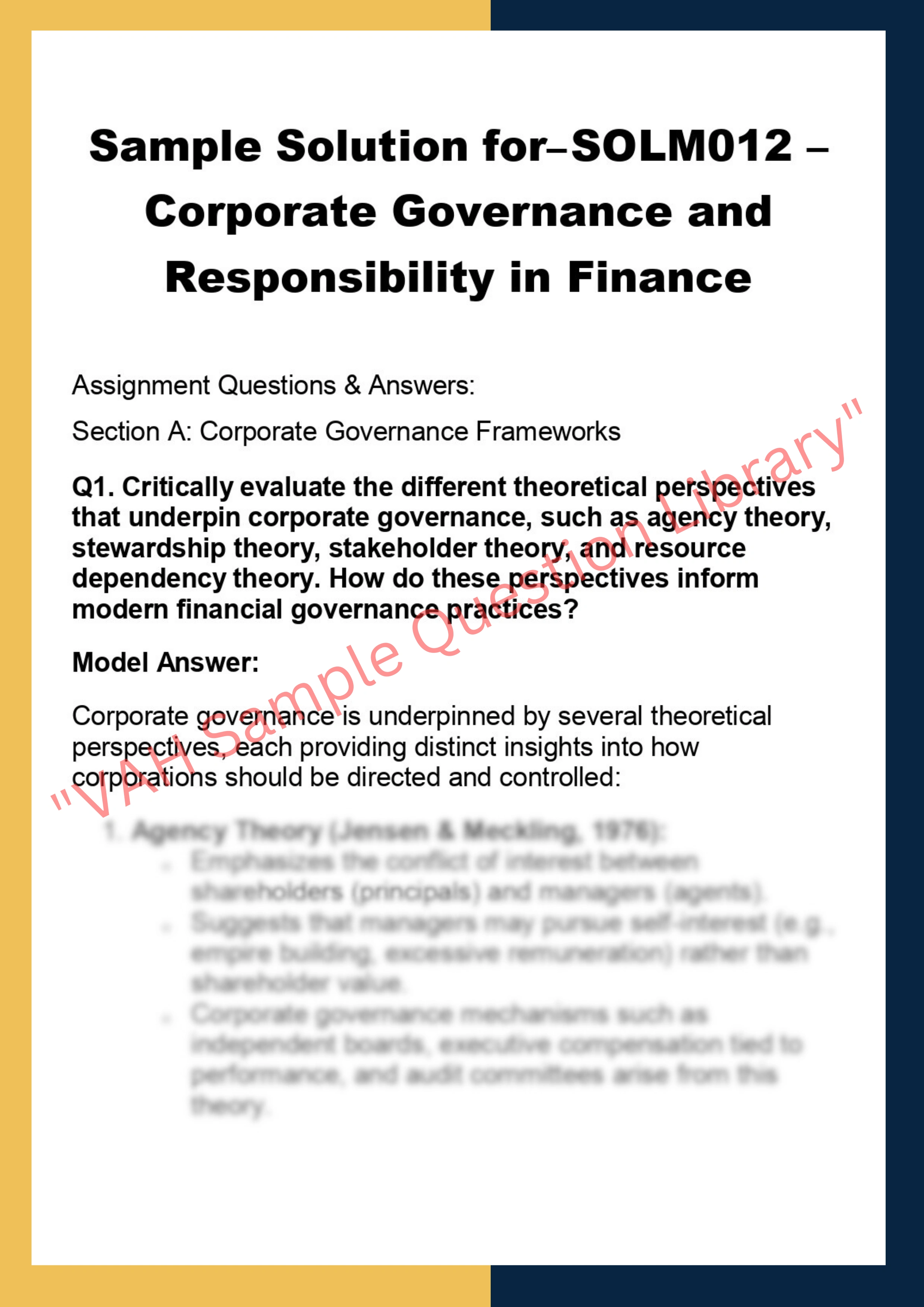 SOLM012 – Corporate Governance and Responsibility in Finance 0