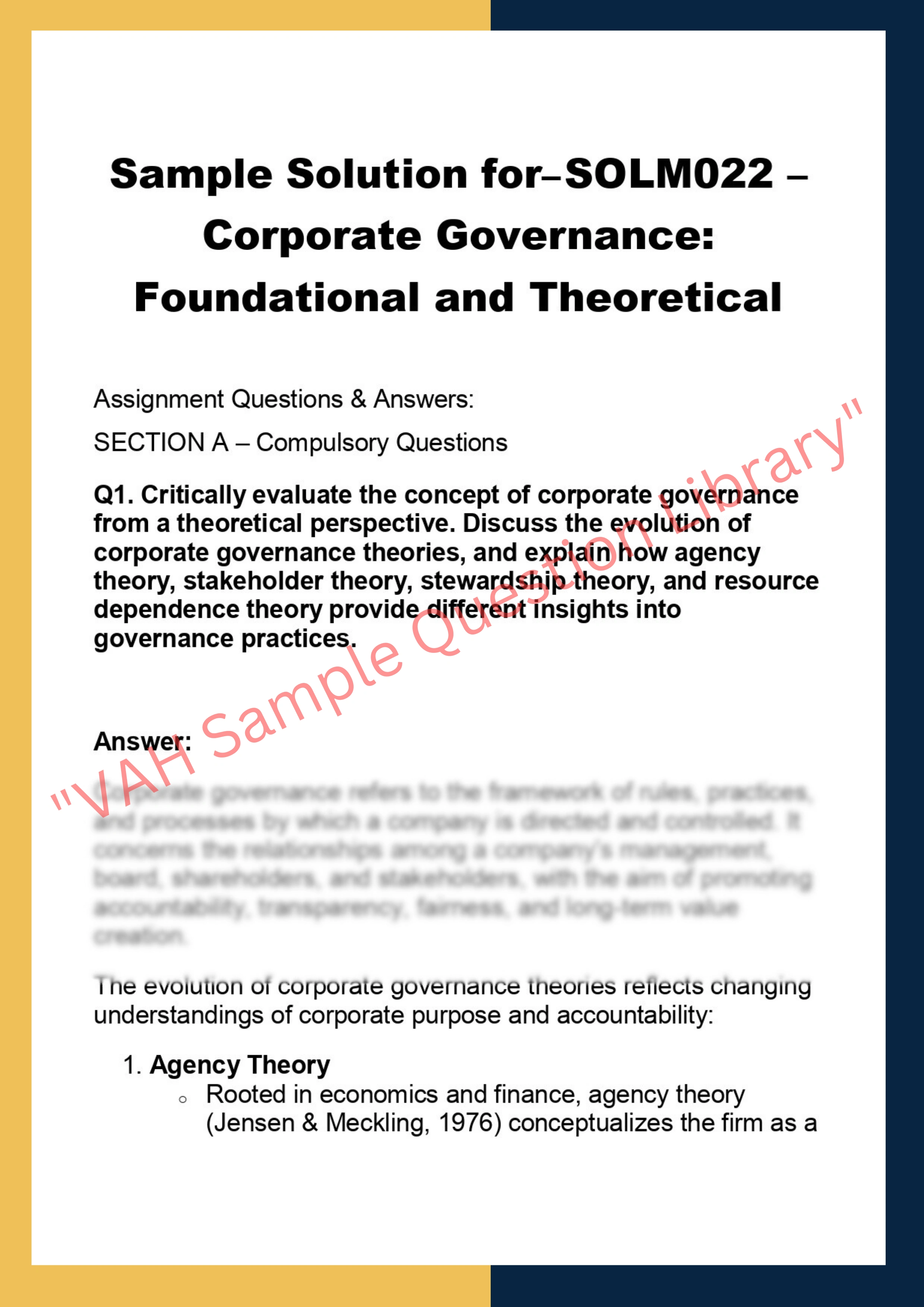SOLM022 –  Corporate Governance: Foundational and Theoretical 0