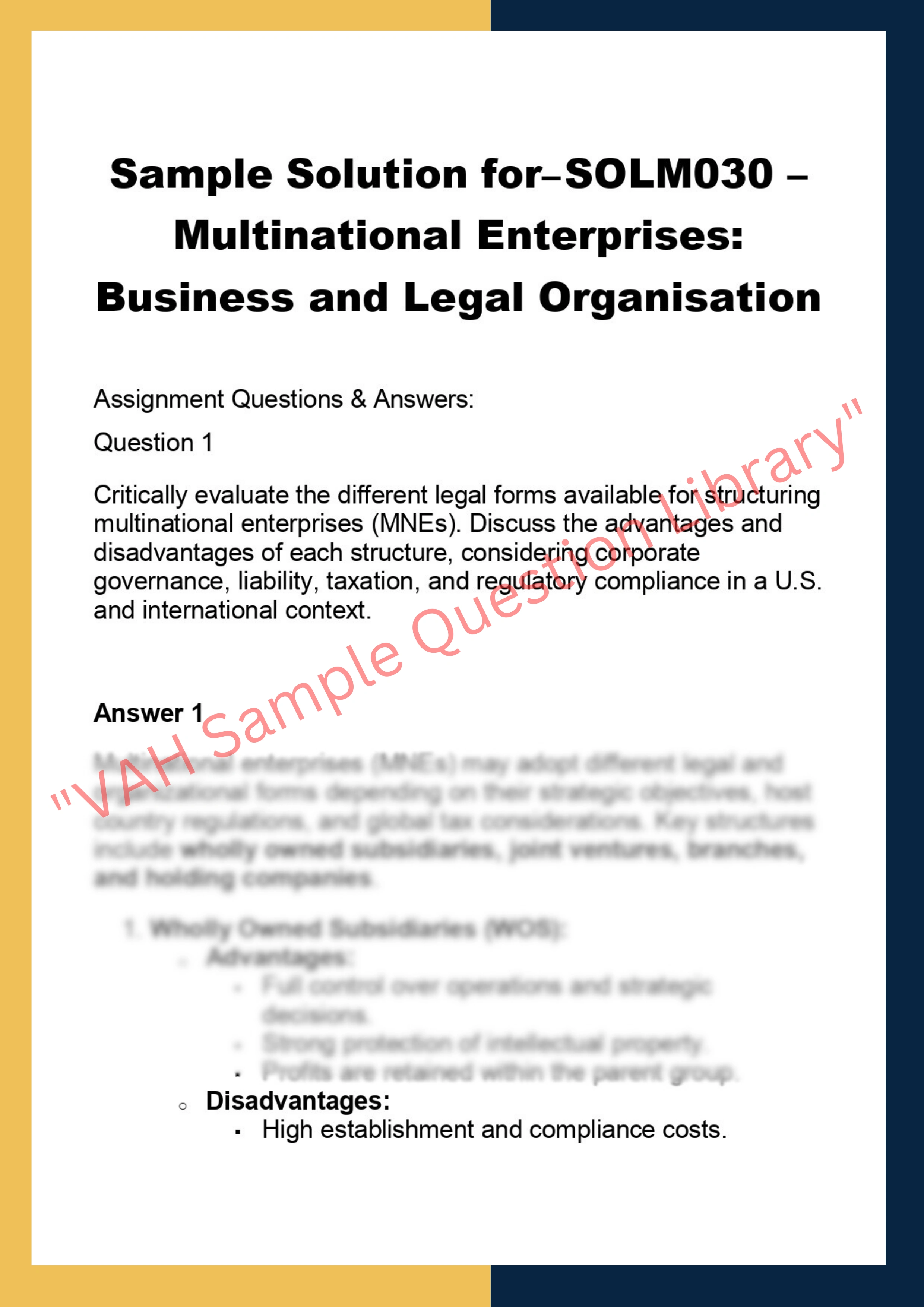SOLM030 – Multinational Enterprises: Business and Legal Organisation 0