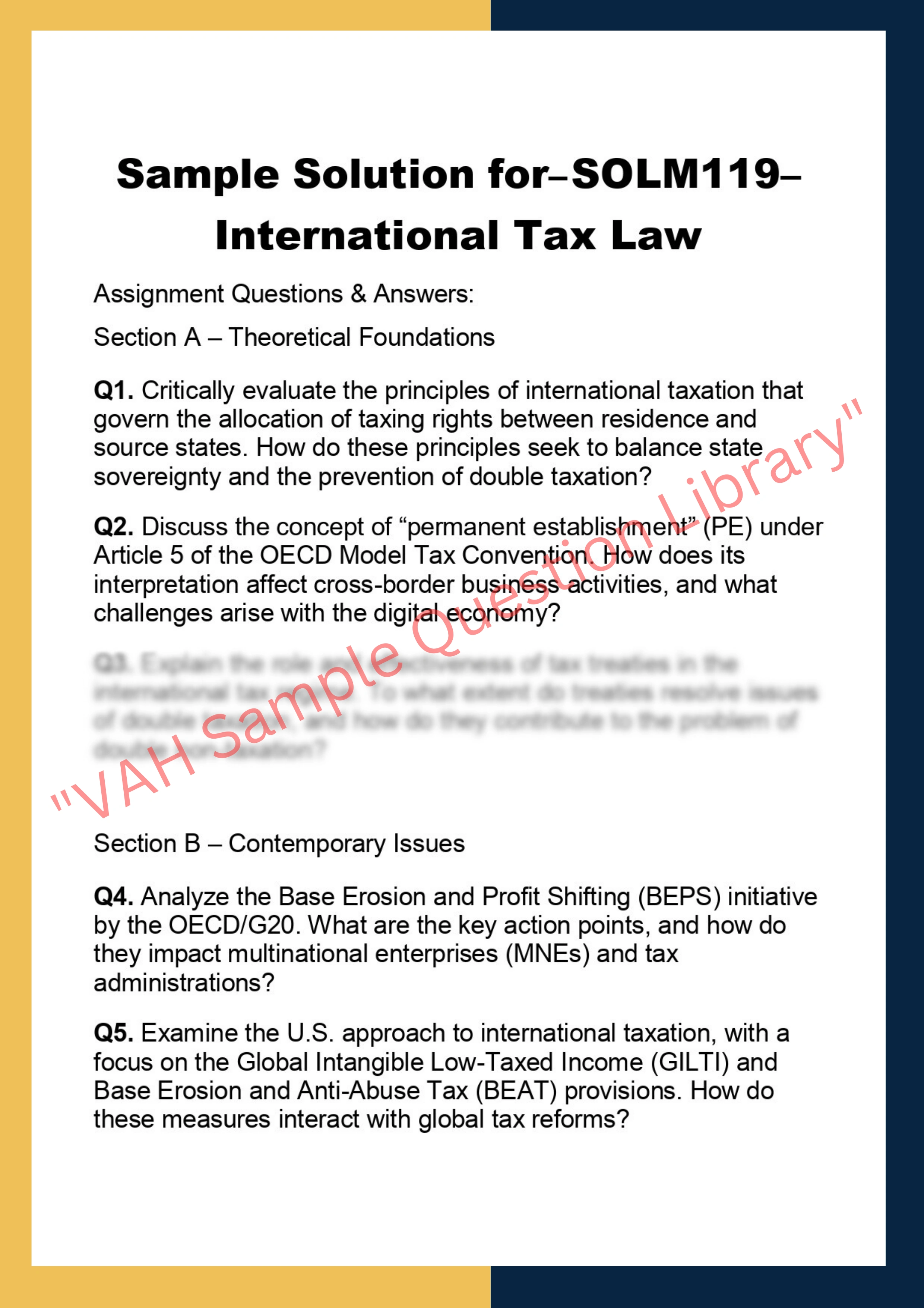 SOLM119–  International Tax Law 0