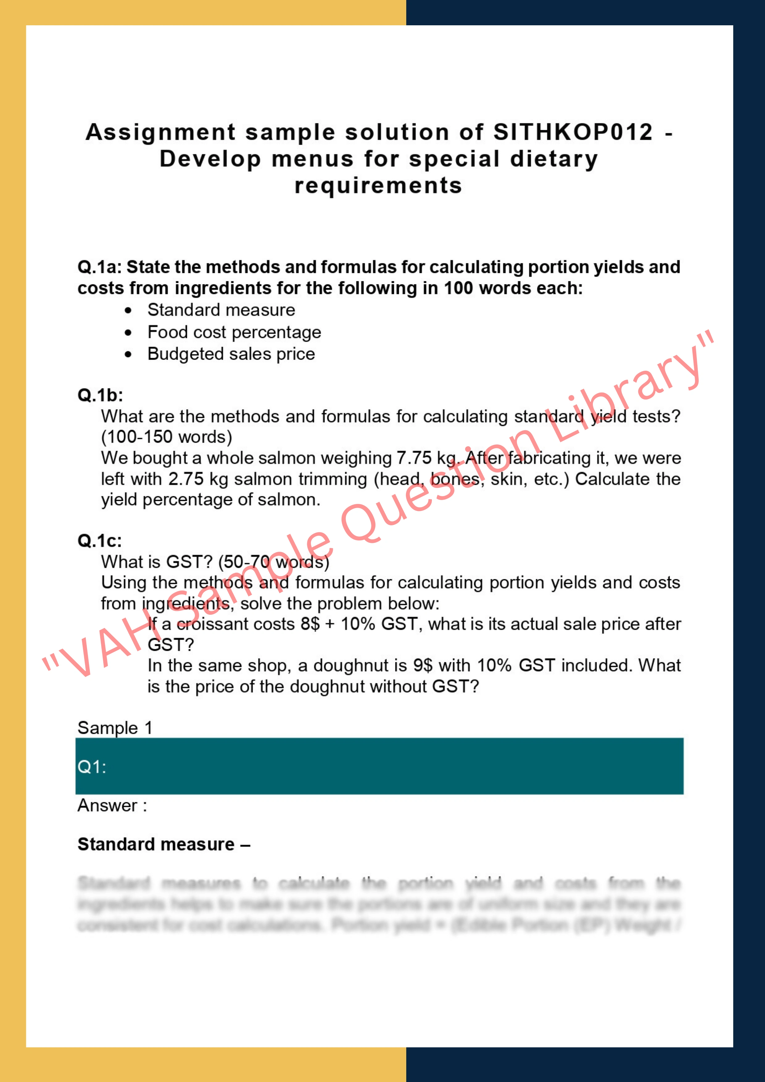 Assignment sample solution of SITHKOP012 - Develop menus for special dietary requirements 0