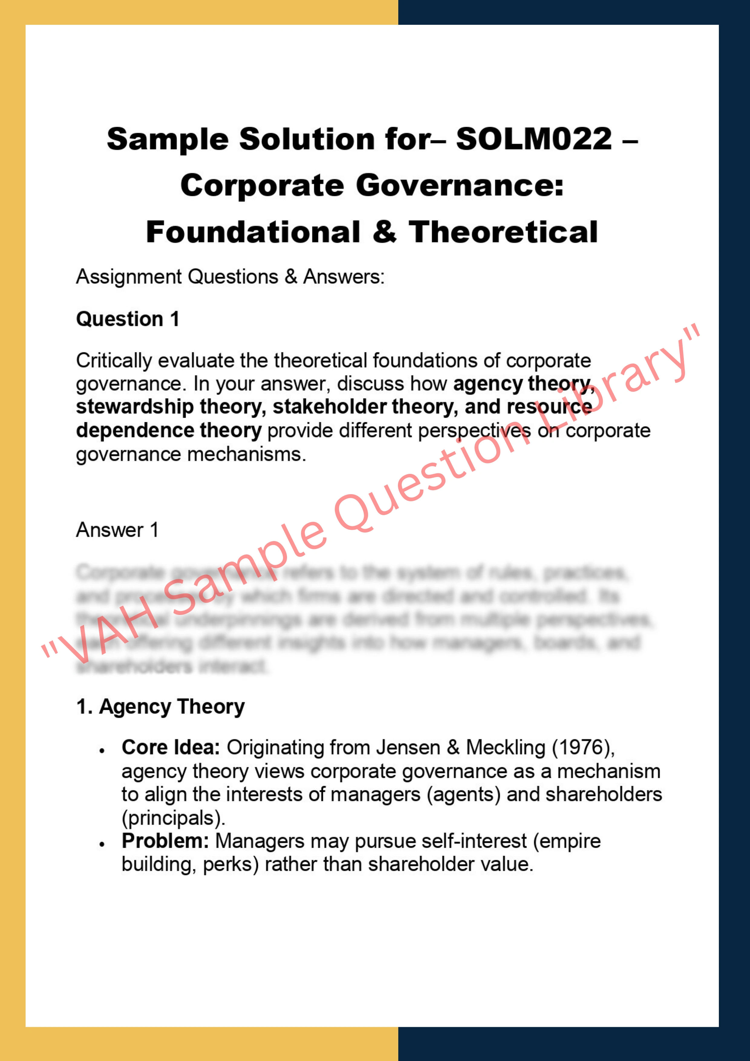 SOLM022 –  Corporate Governance: Foundational & Theoretical 0