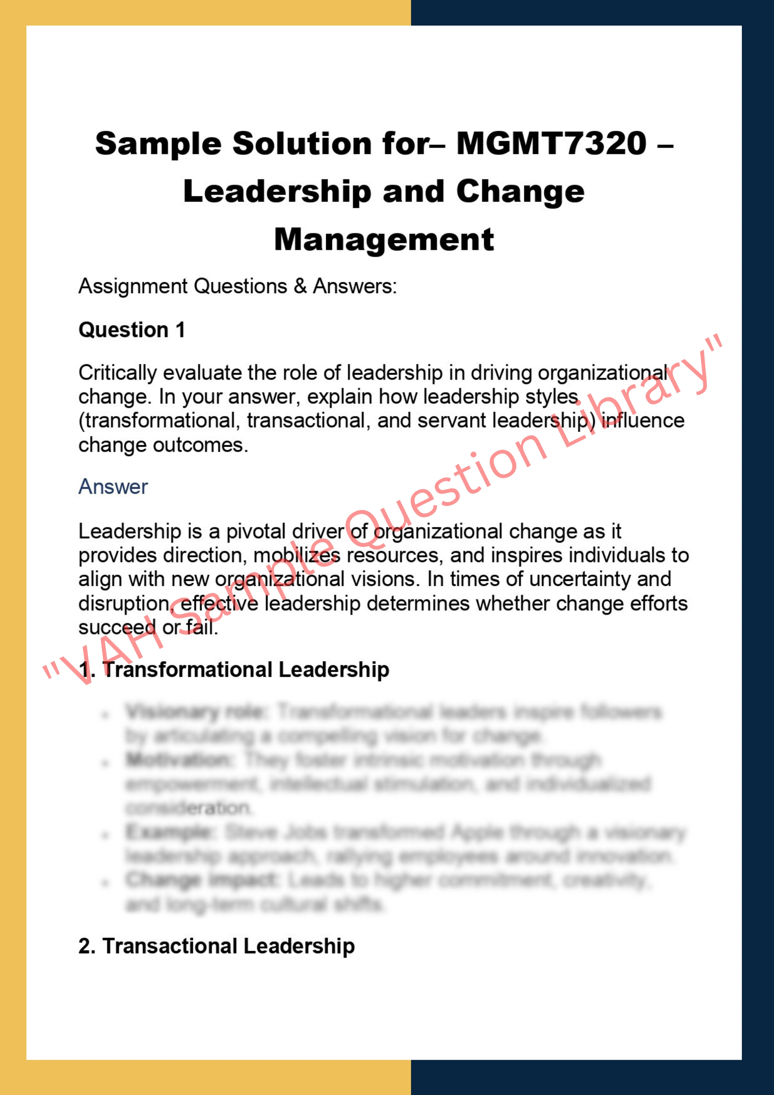 MGMT7320 –  Leadership and Change  Management 0