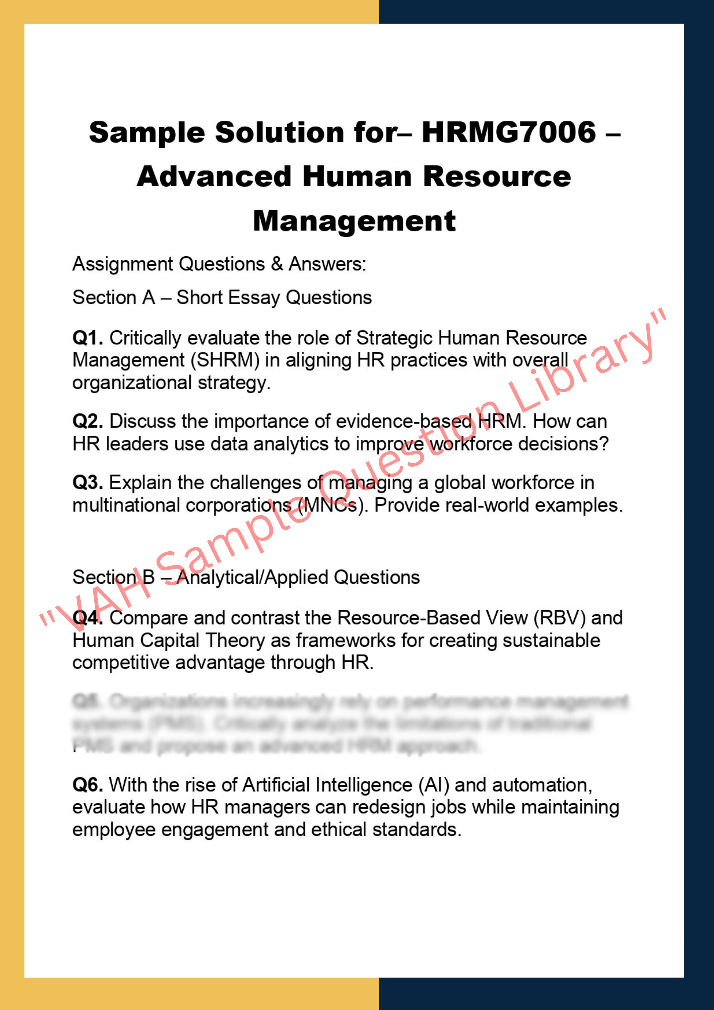 HRMG7006 – Advanced Human Resource  Management 0