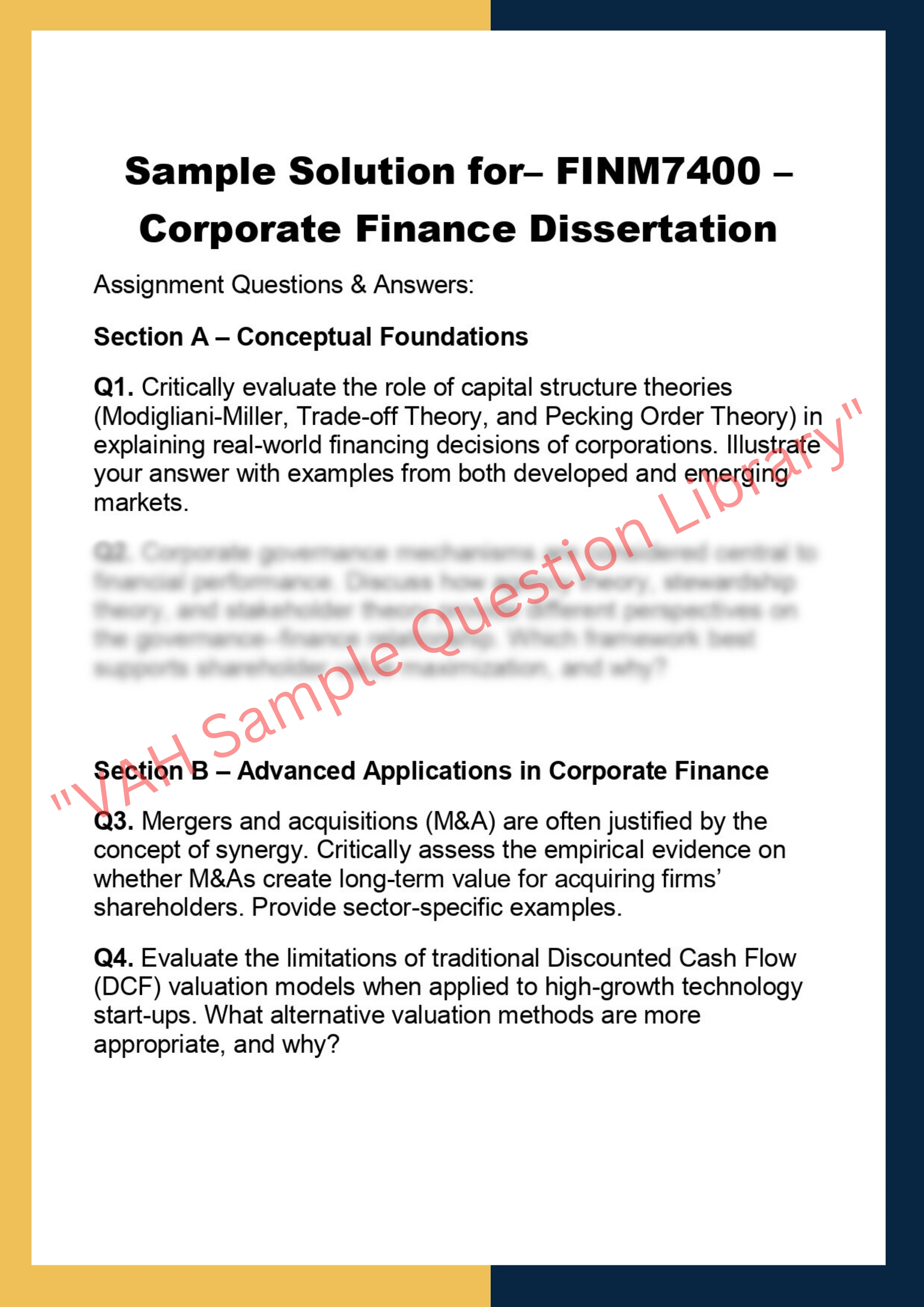 FINM7400 – Corporate Finance Dissertation 0