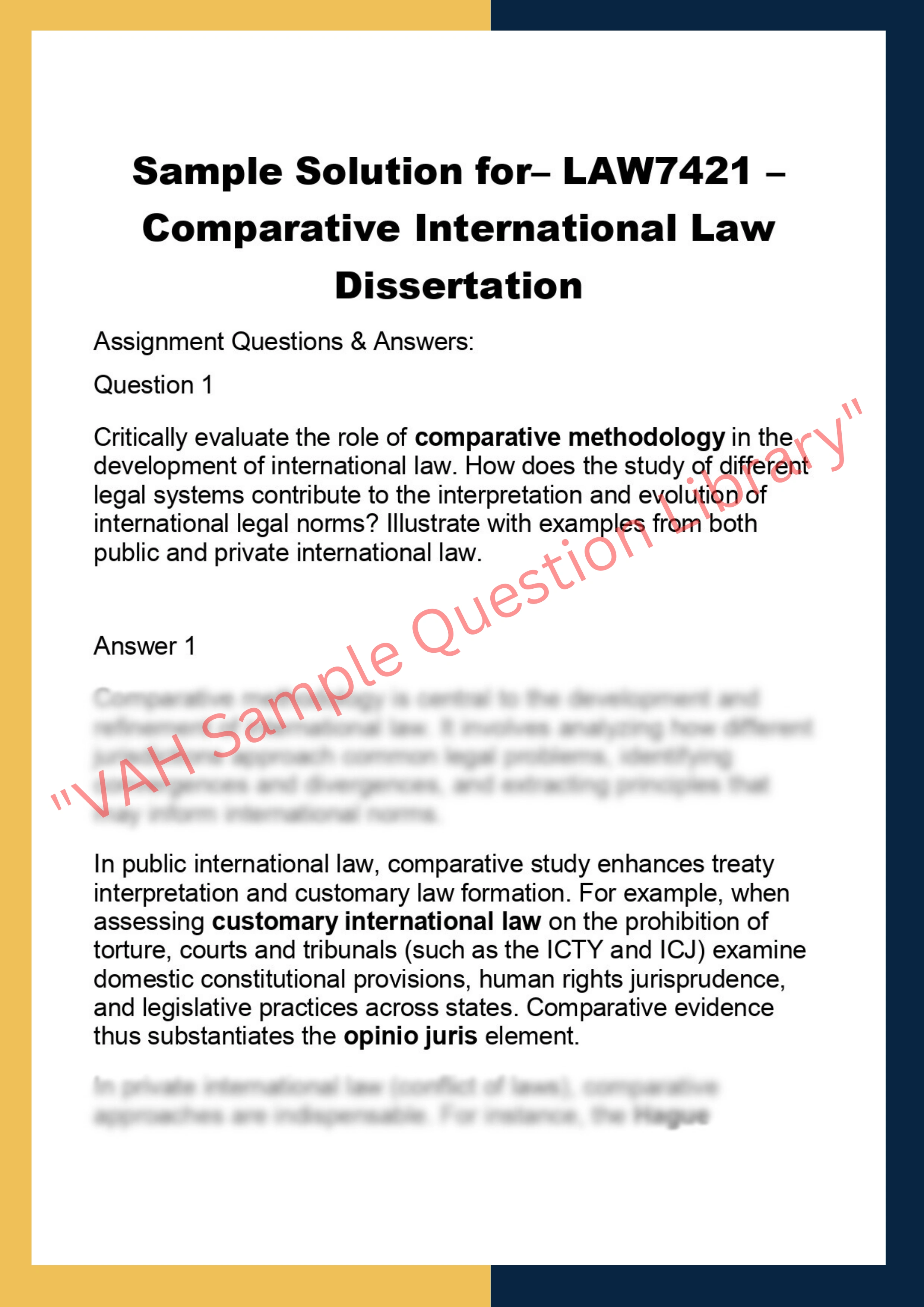LAW7421 – Comparative International Law  Dissertation 0