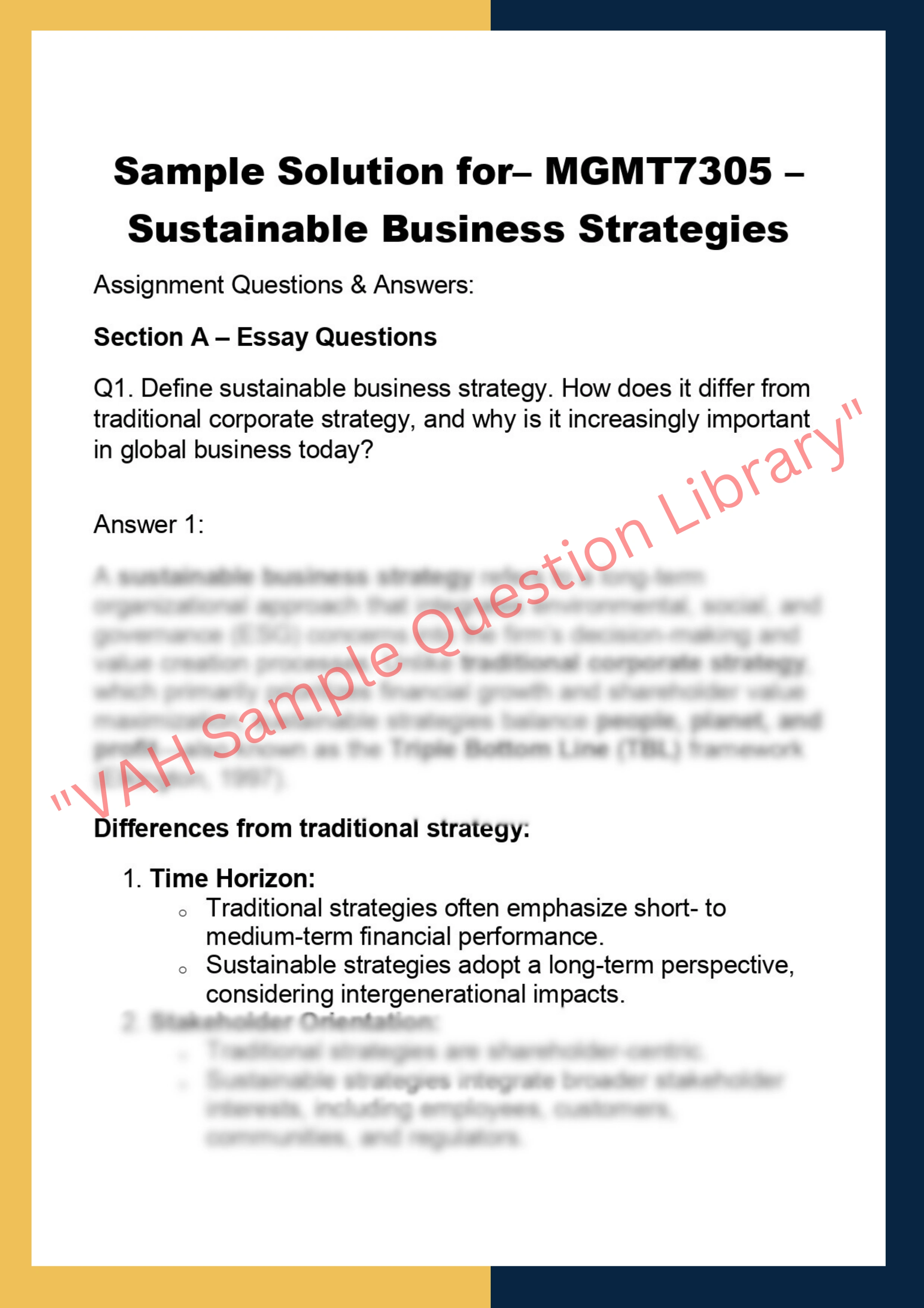 MGMT7305 – Sustainable Business Strategies 0