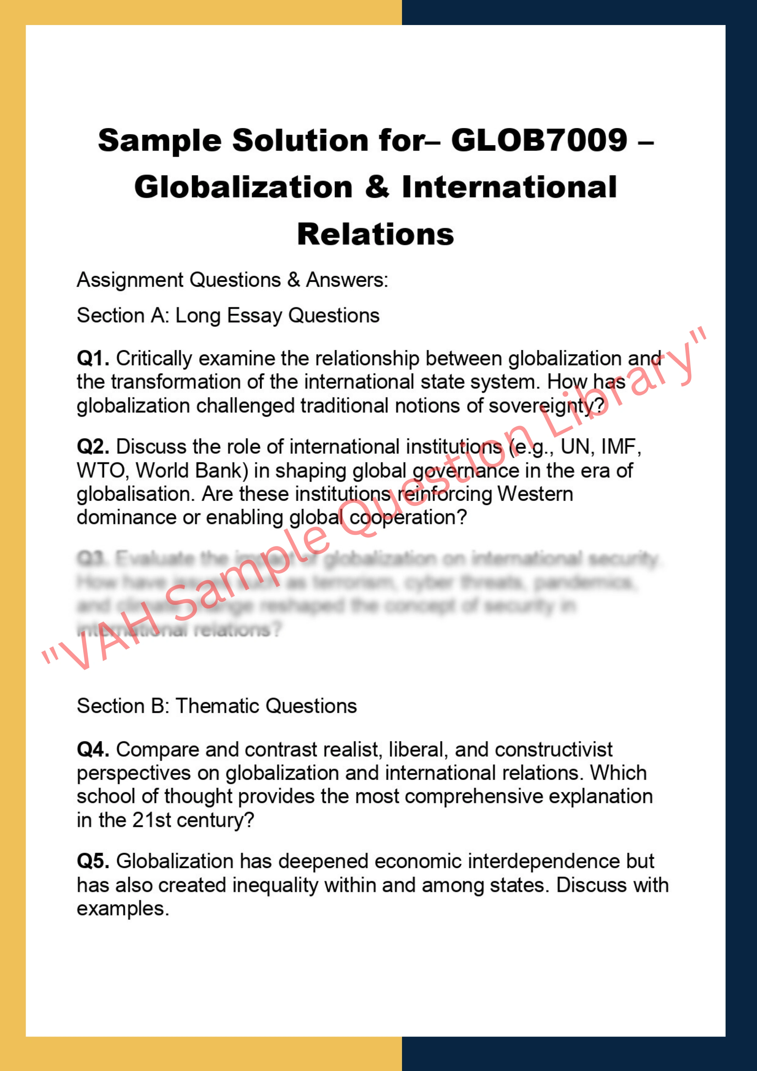 GLOB7009 – Globalization & International  Relations 0