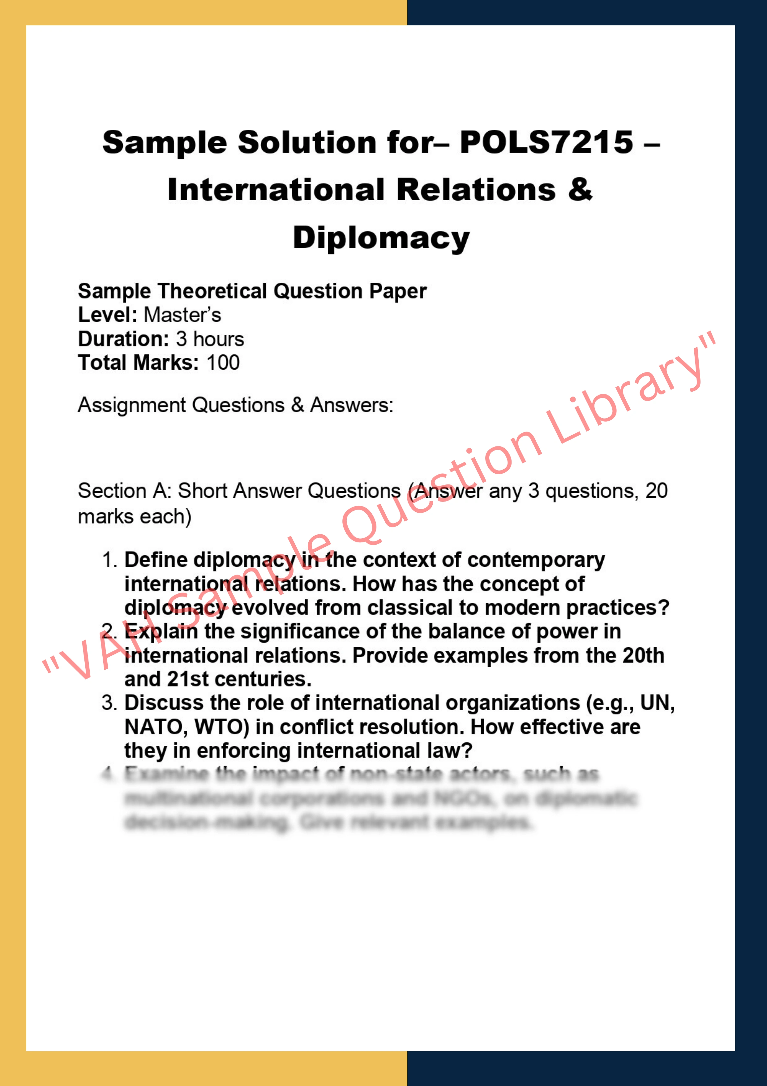 POLS7215 – International Relations &  Diplomacy 0