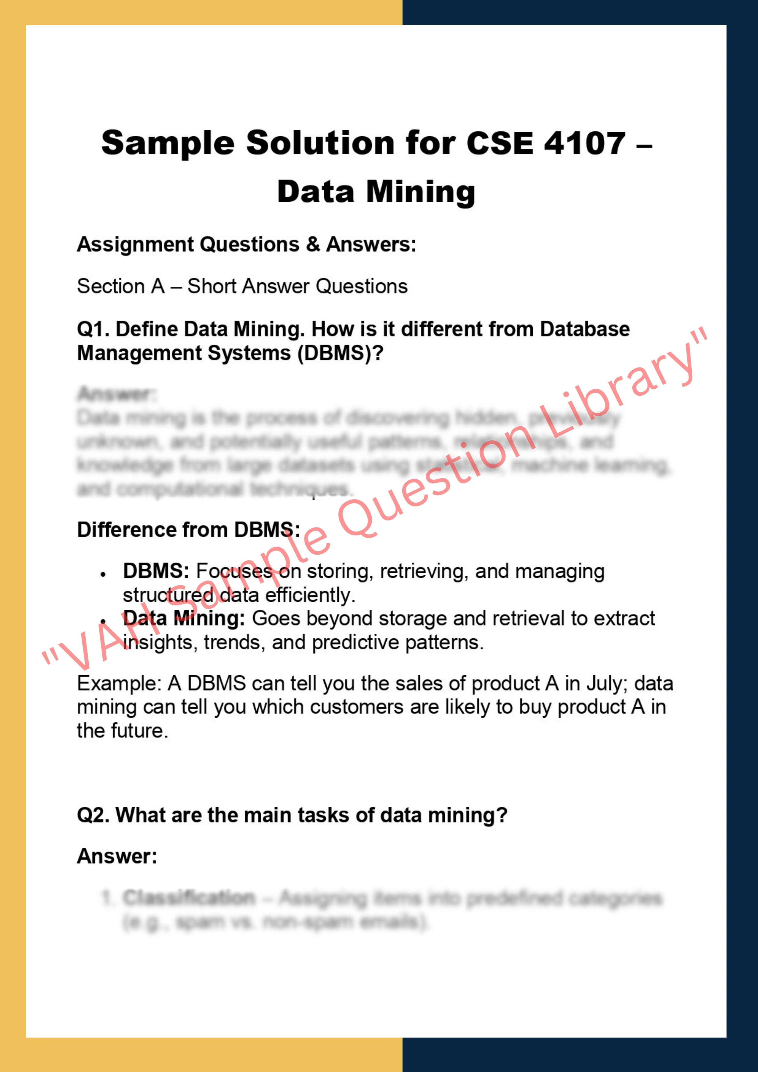 Sample Solution for CSE 4107 –  Data Mining 0