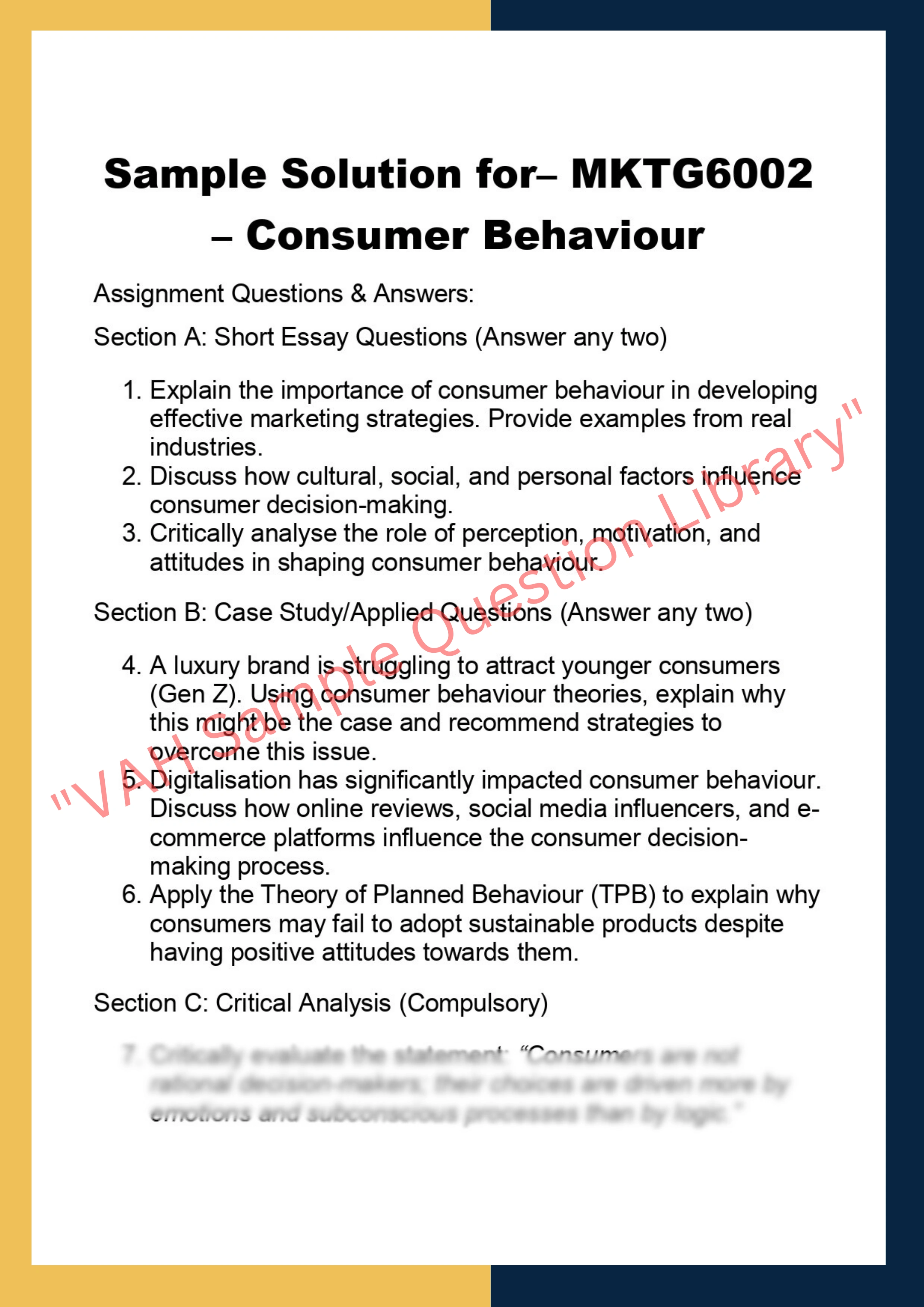 MKTG6002  – Consumer Behaviour 0