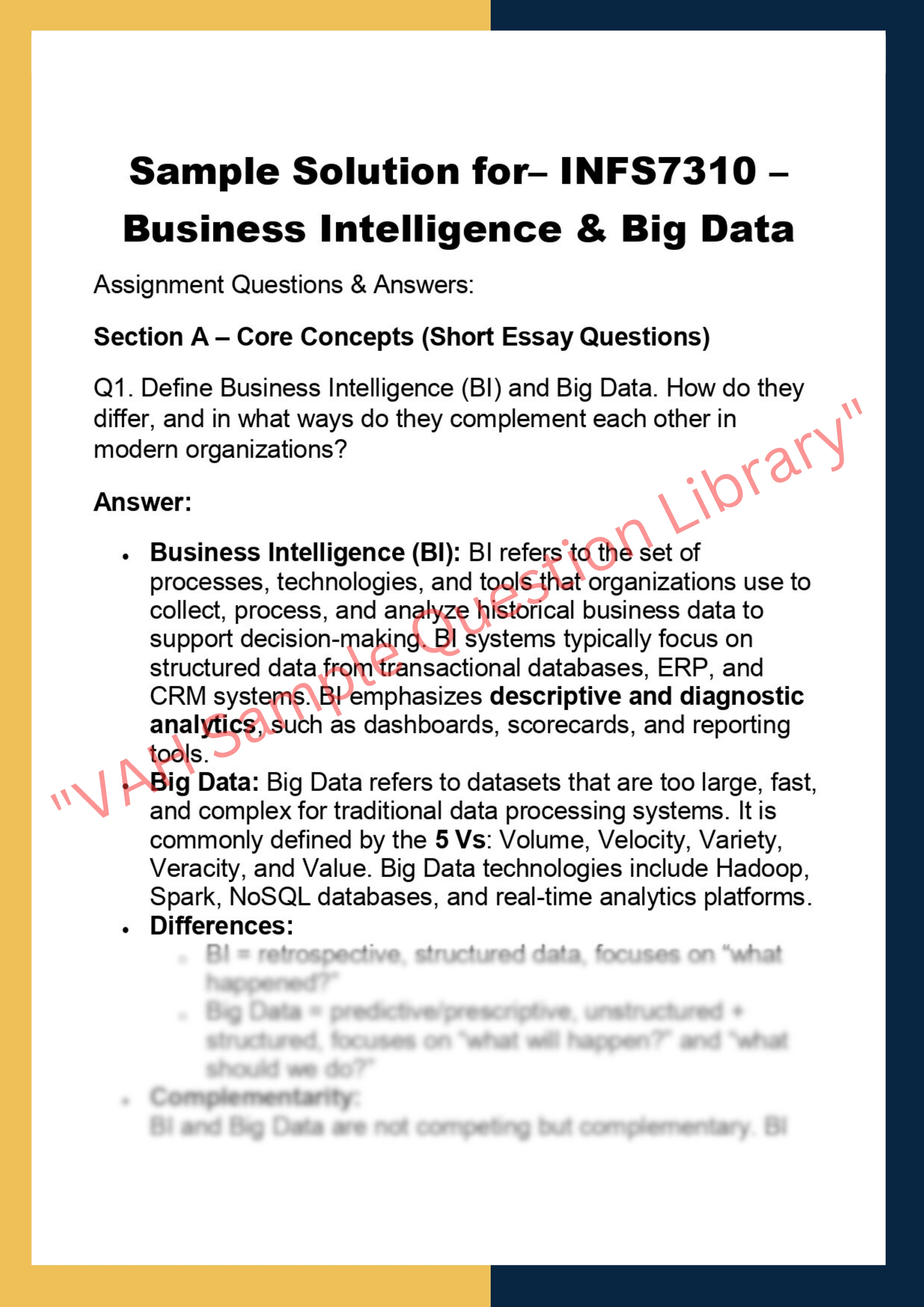 INFS7310 – Business Intelligence & Big Data 0