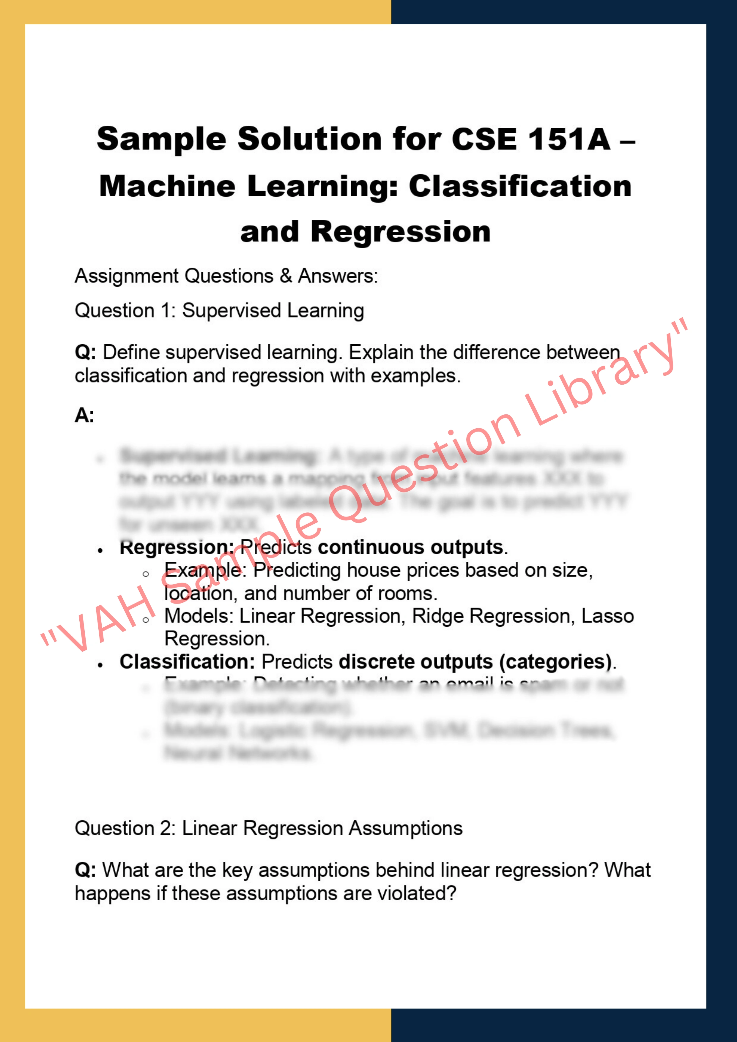 CSE 151A – Machine Learning: Classification  and Regression 0