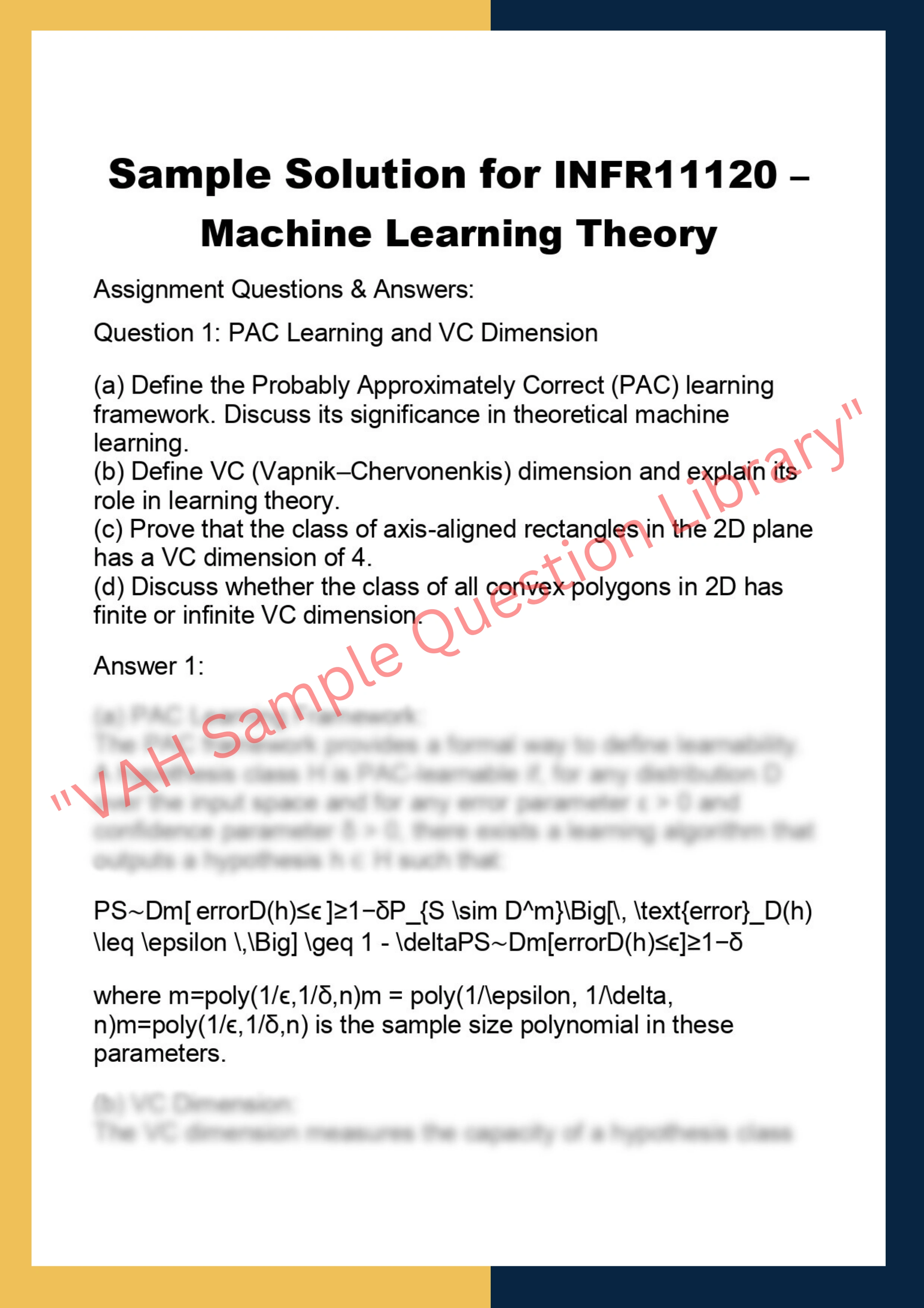 INFR11120 –  Machine Learning Theory 0