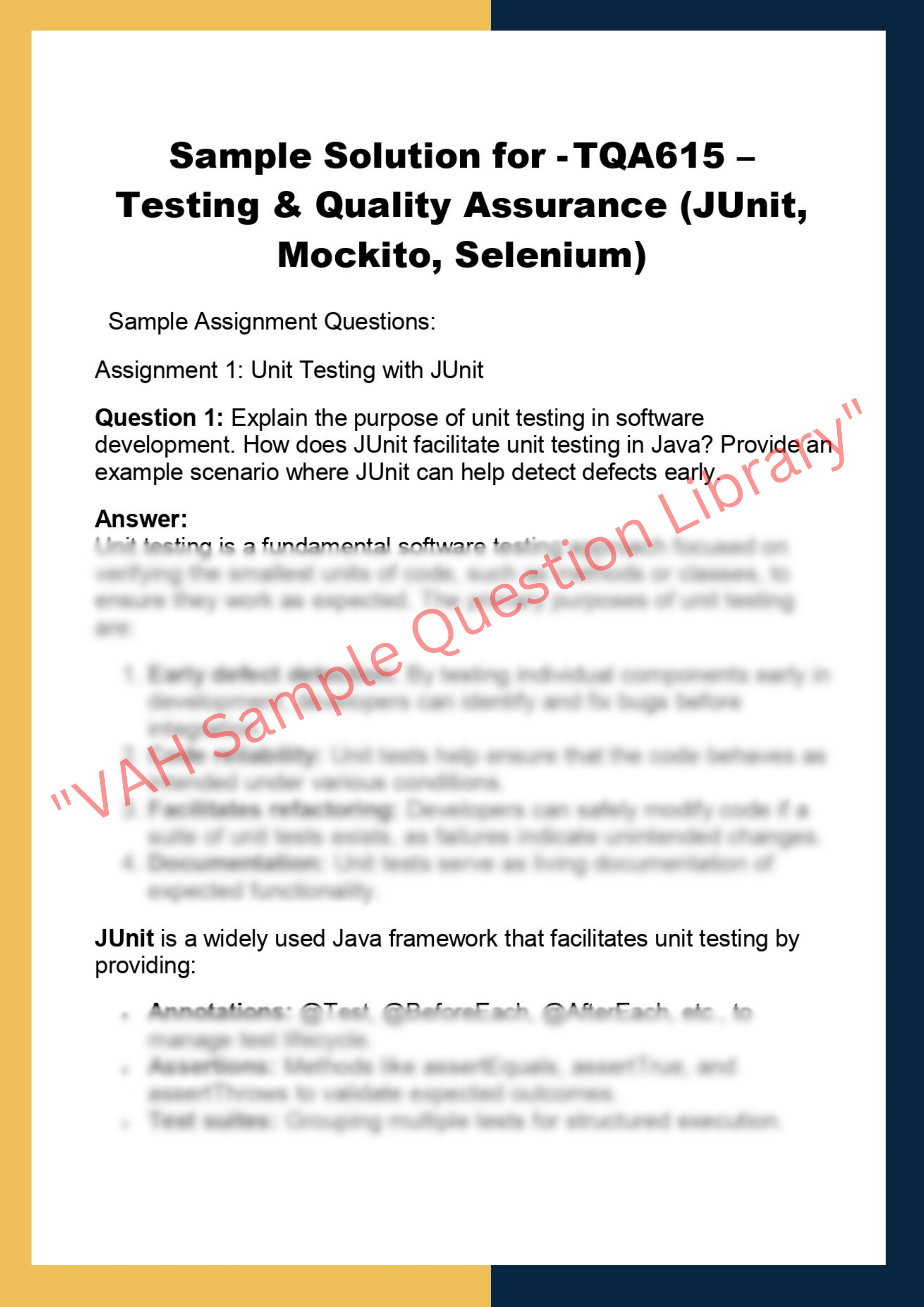 TQA615 – Testing & Quality Assurance (JUnit,  Mockito, Selenium) 0