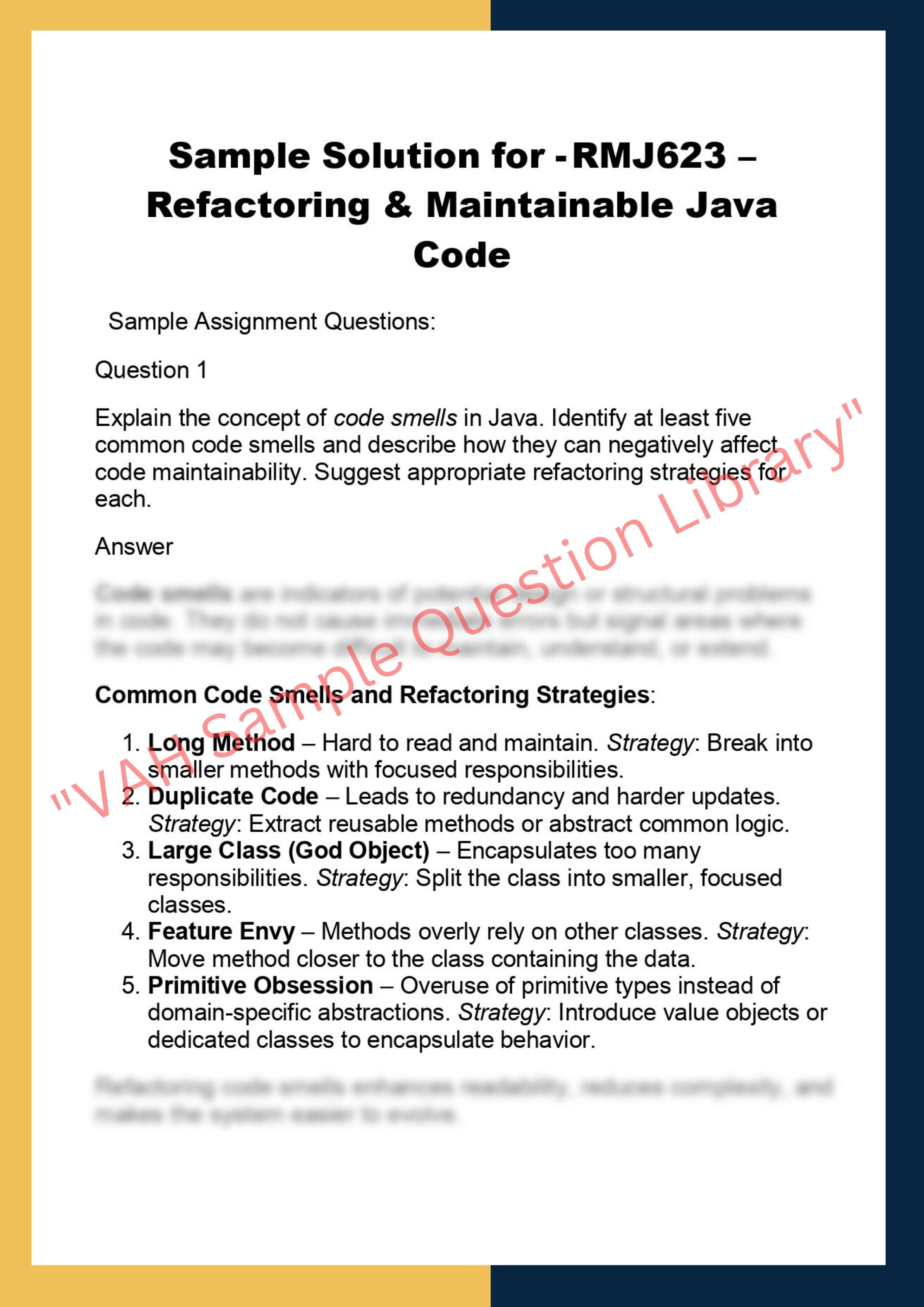 RMJ623 – Refactoring & Maintainable Java  Code 0