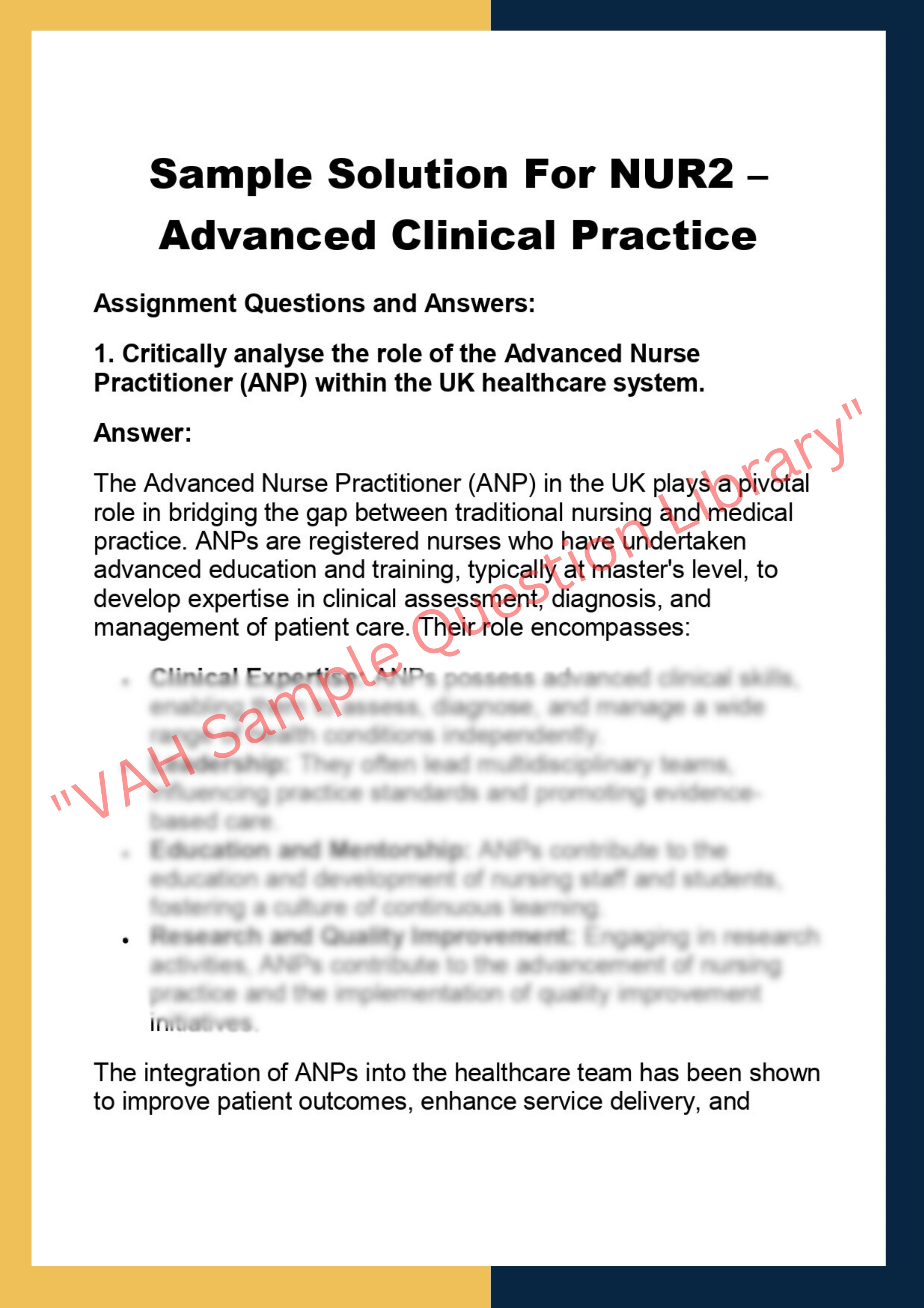 NUR2 – Advanced Clinical Practice 0