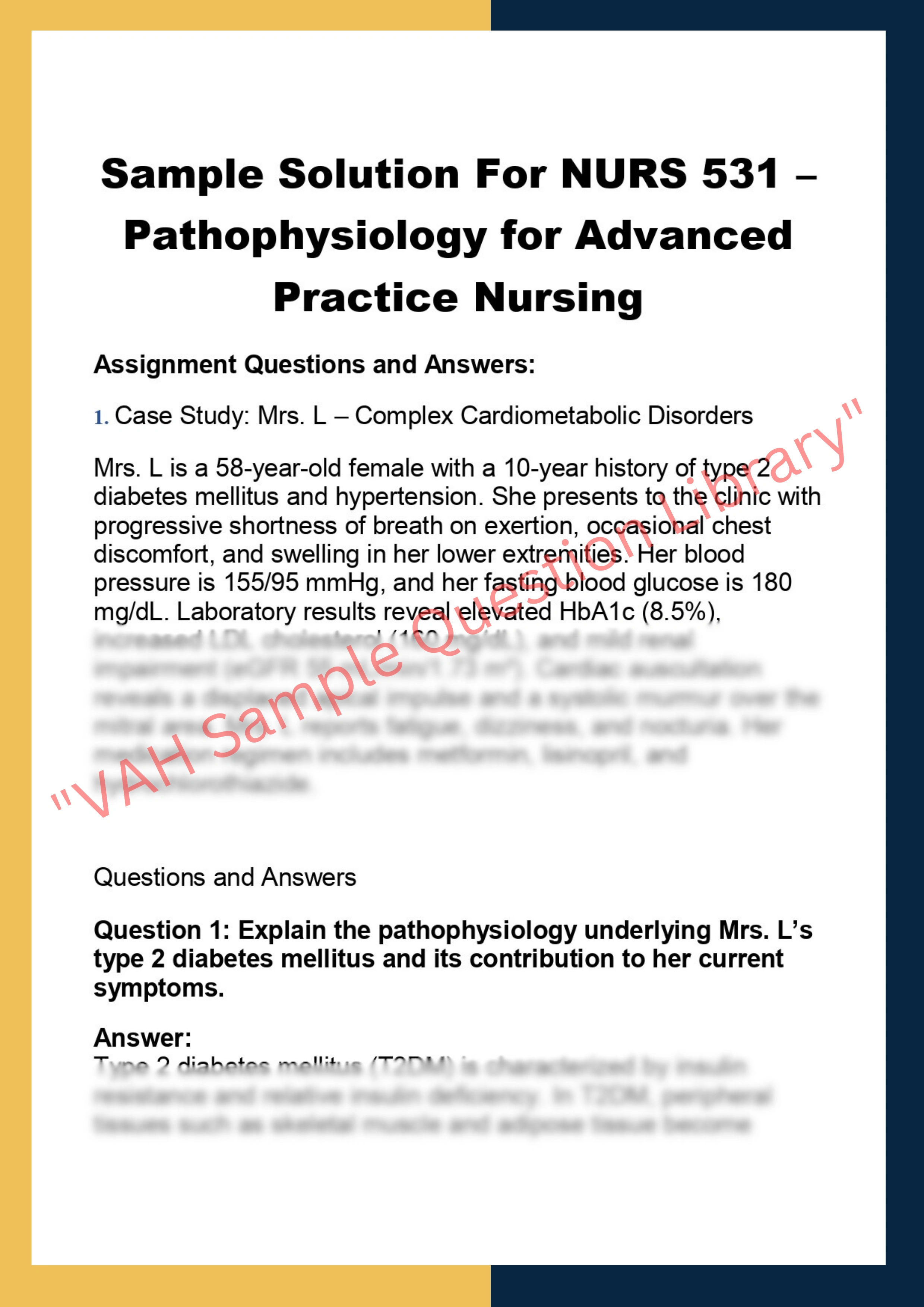 NURS 531 – Pathophysiology for Advanced  Practice Nursing 0