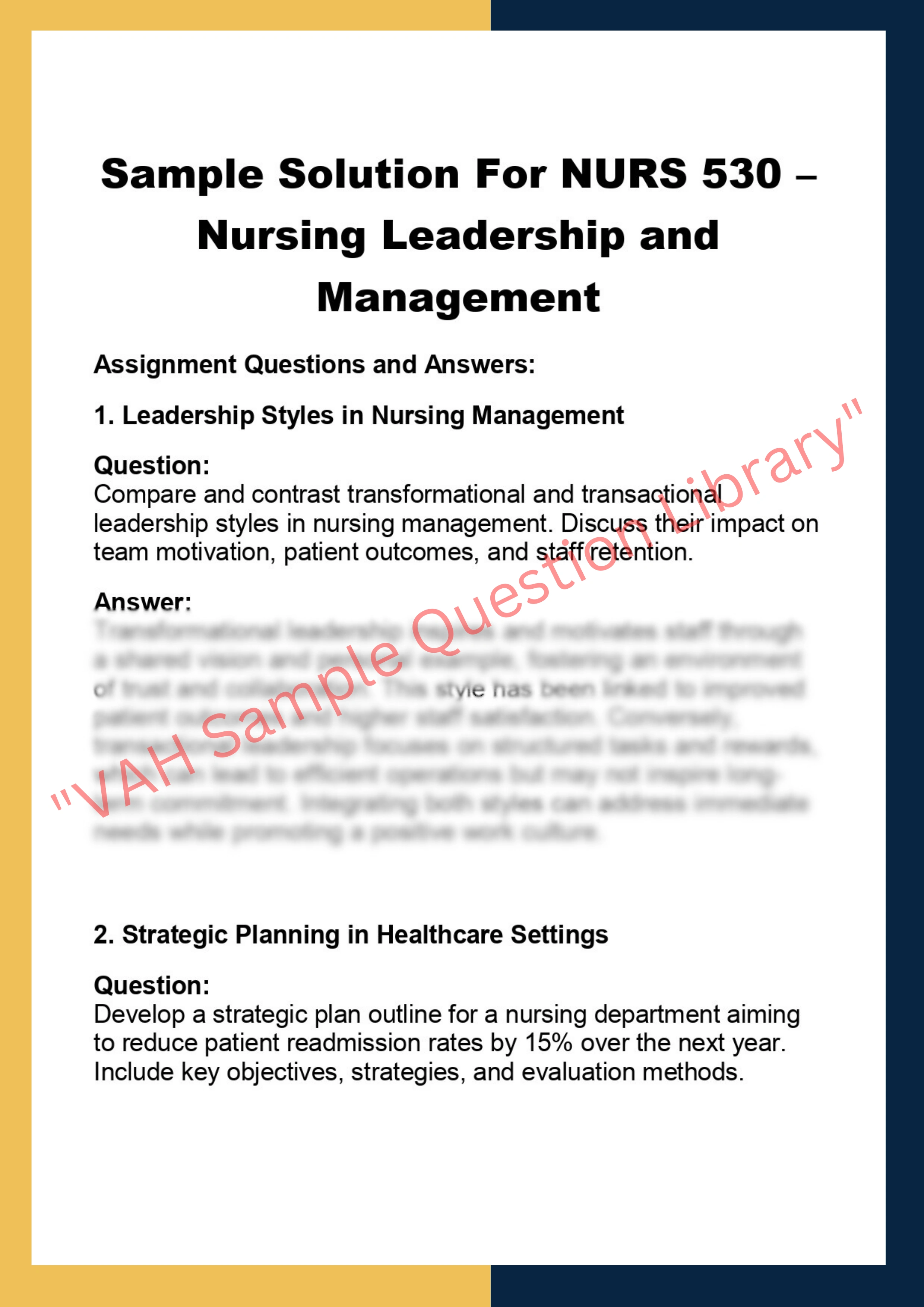 NURS 530 –  Nursing Leadership and  Management 0