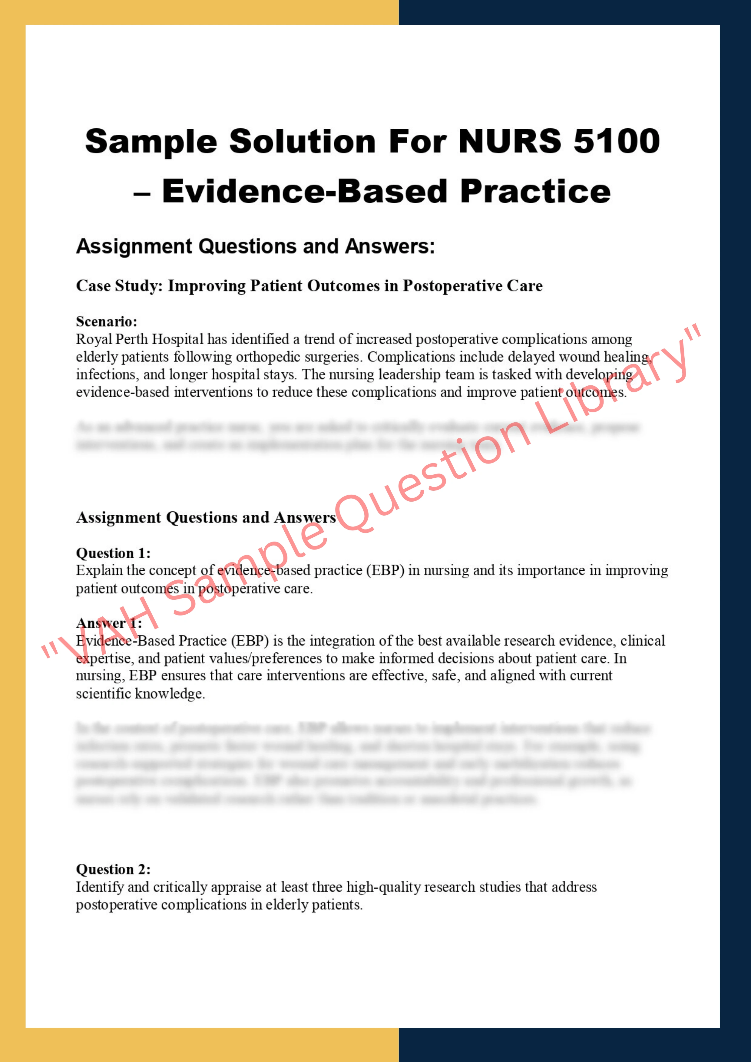 Sample Solution For NURS 5100 – Evidence-Based Practice 0