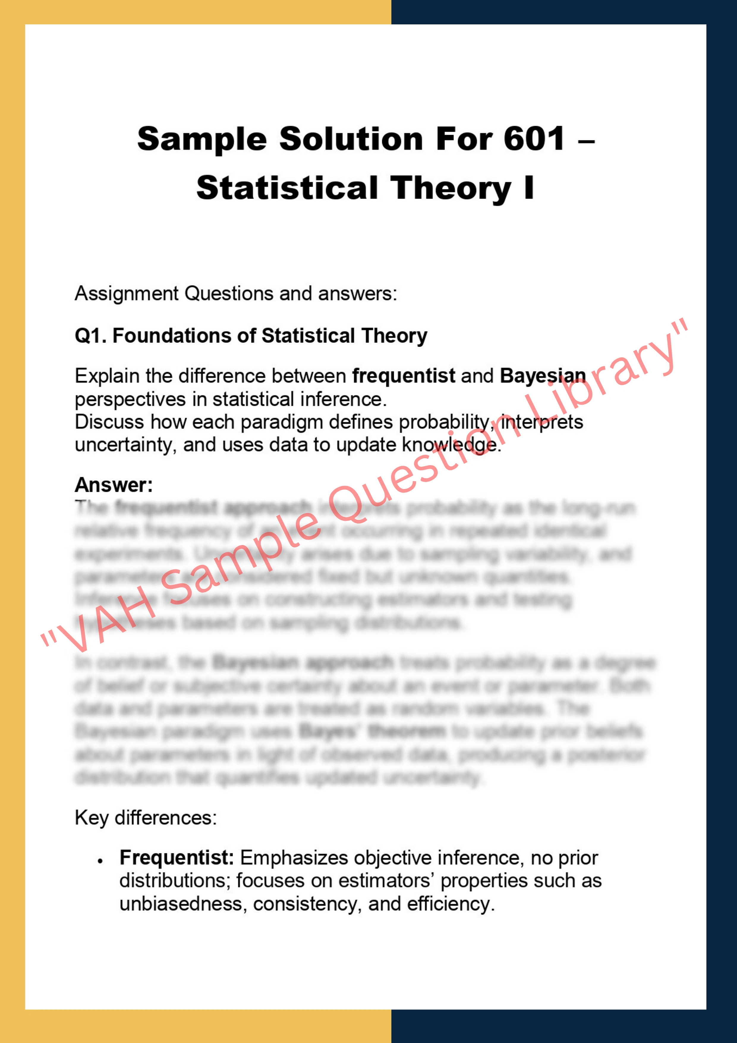 601 – Statistical Theory I 0