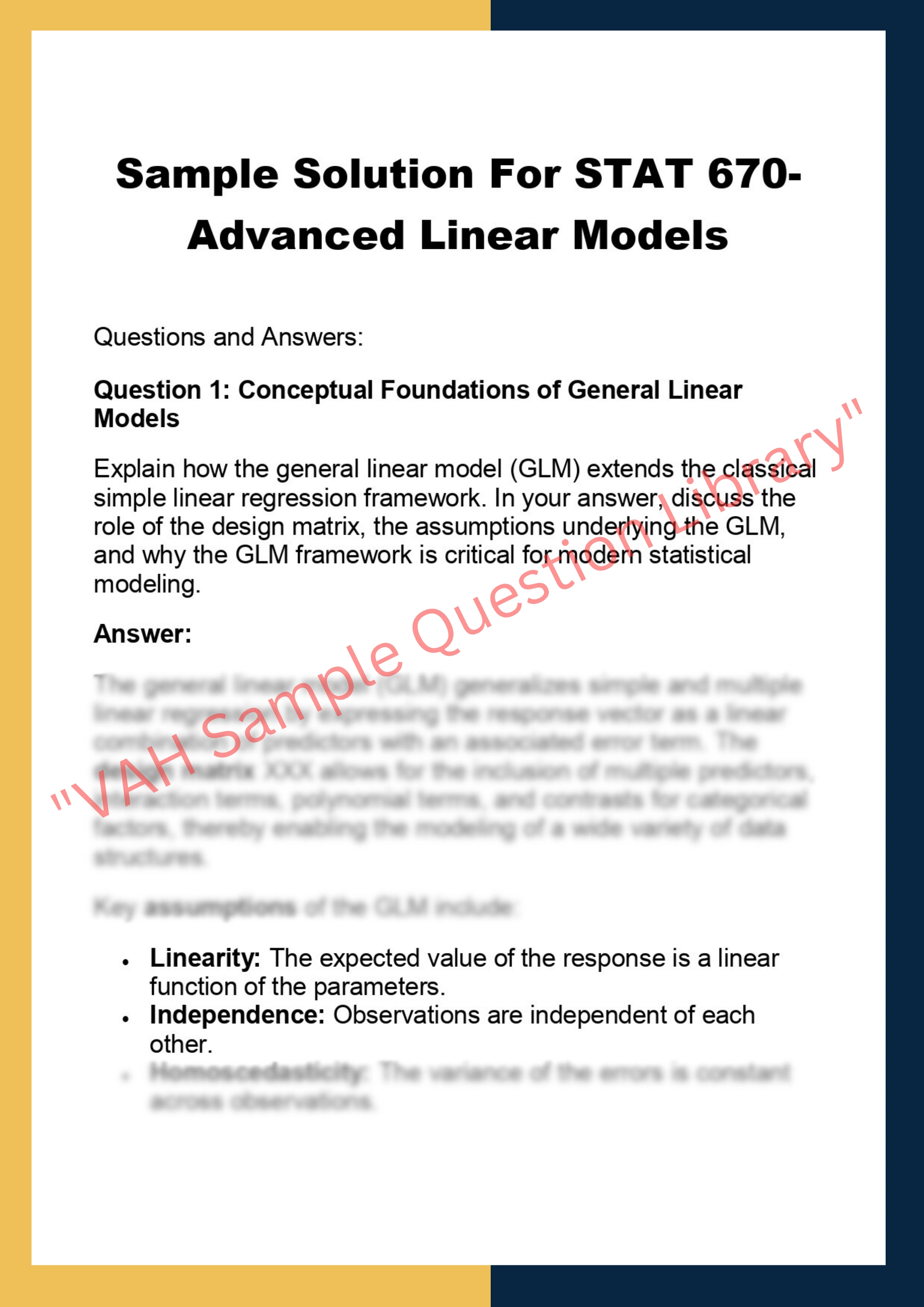 STAT 670- Advanced Linear Models 0