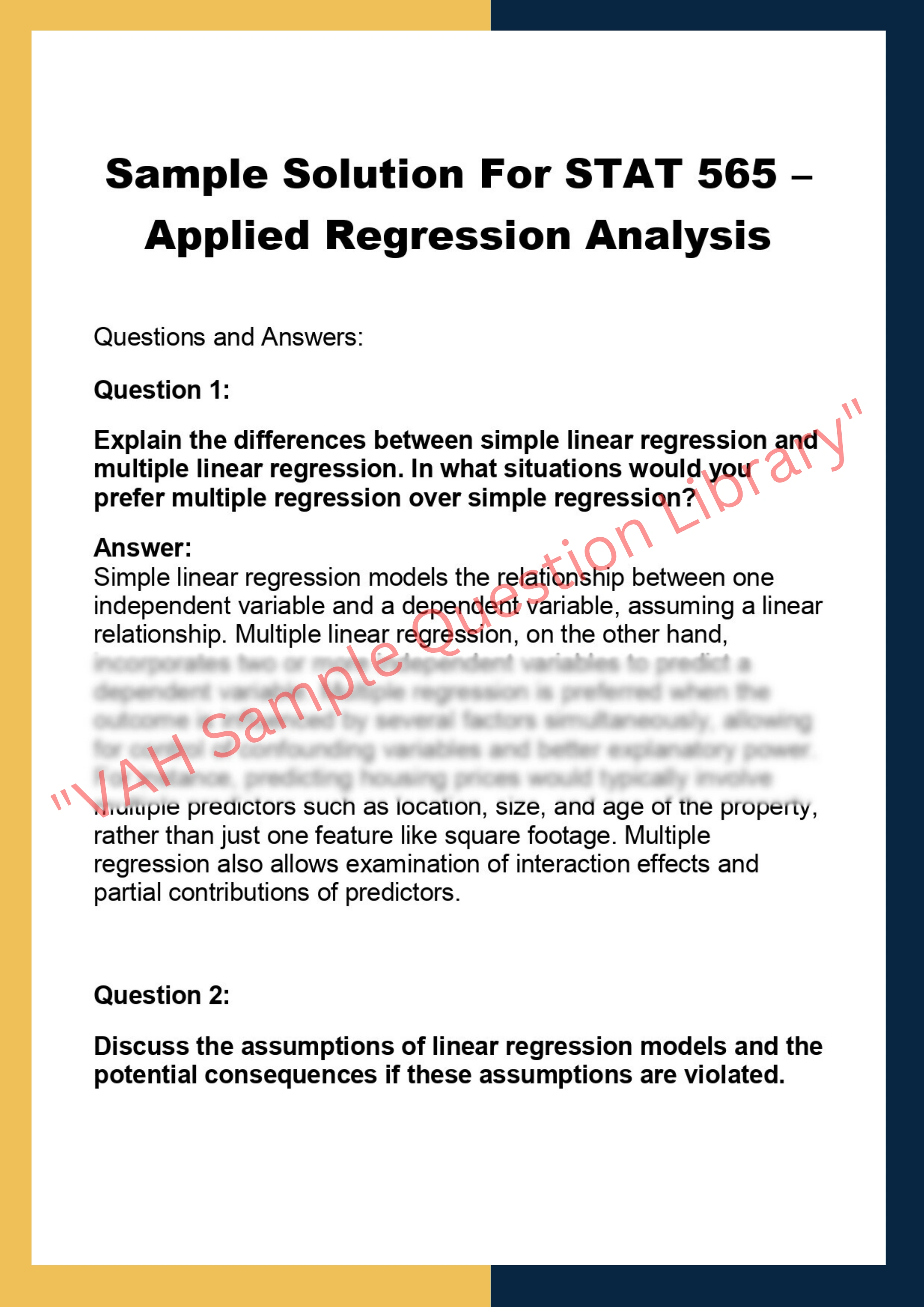 STAT 565 – Applied Regression Analysis 0