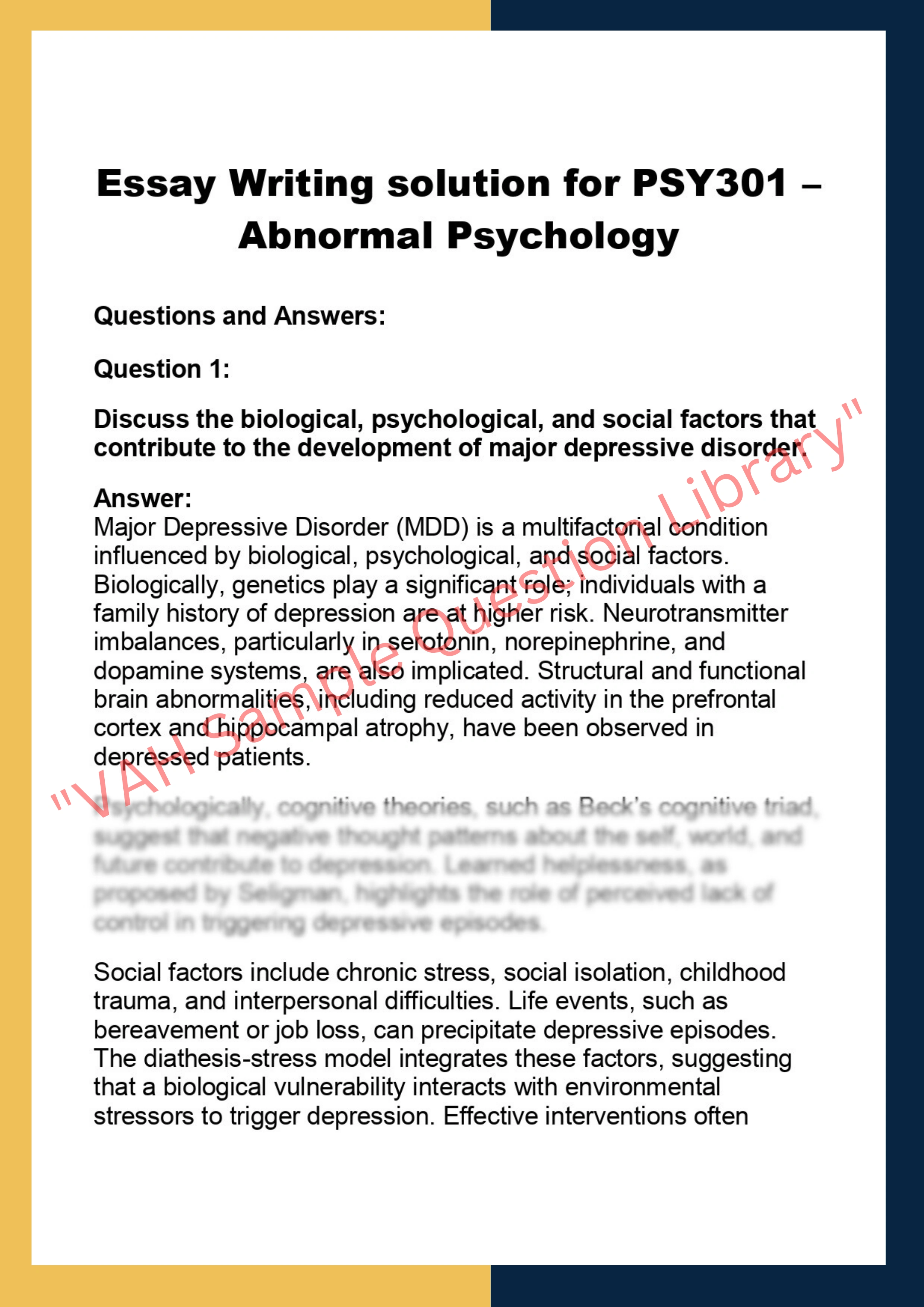 PSY301 –  Abnormal Psychology 0