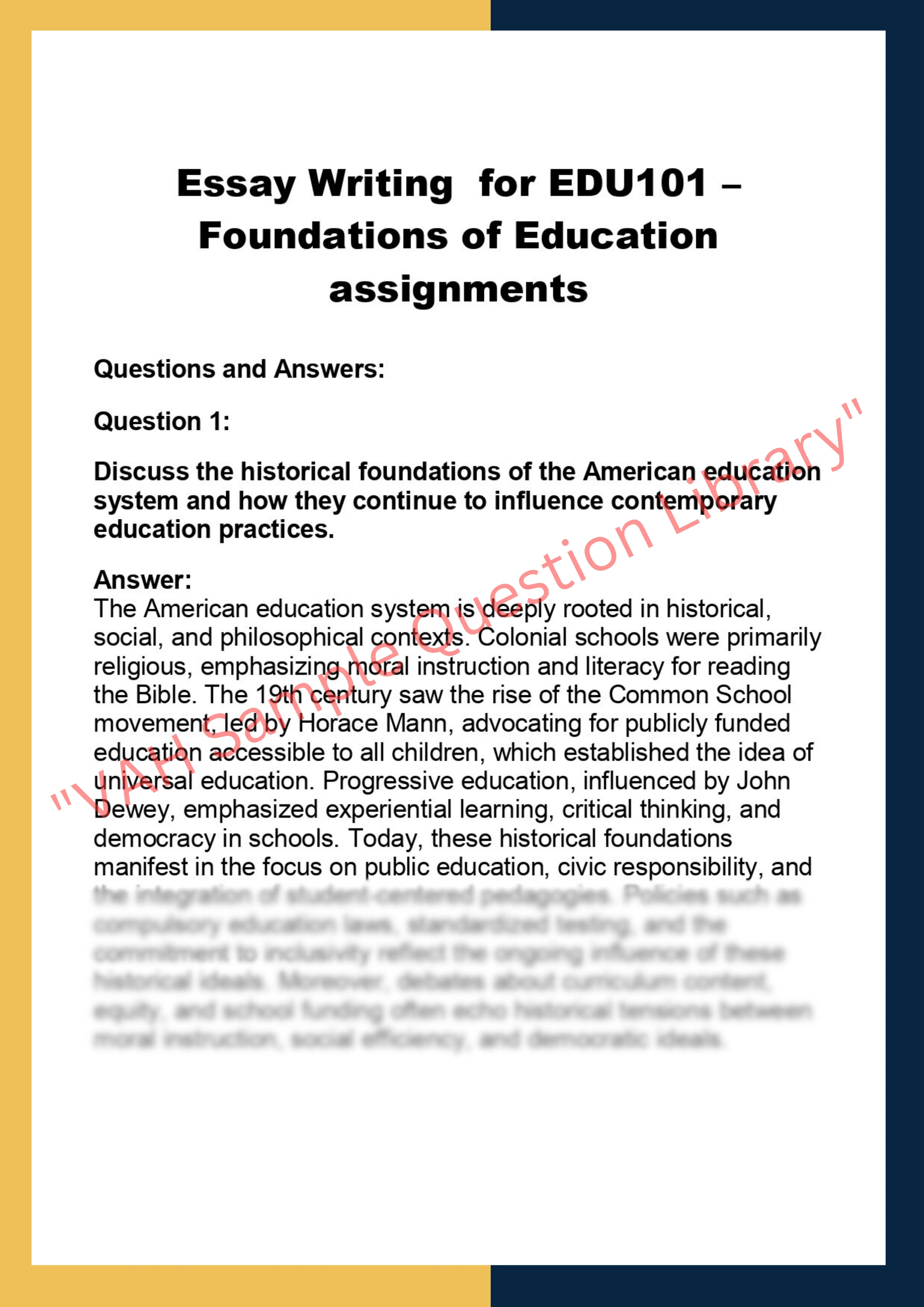 EDU101 – Foundations of Education  assignments 0