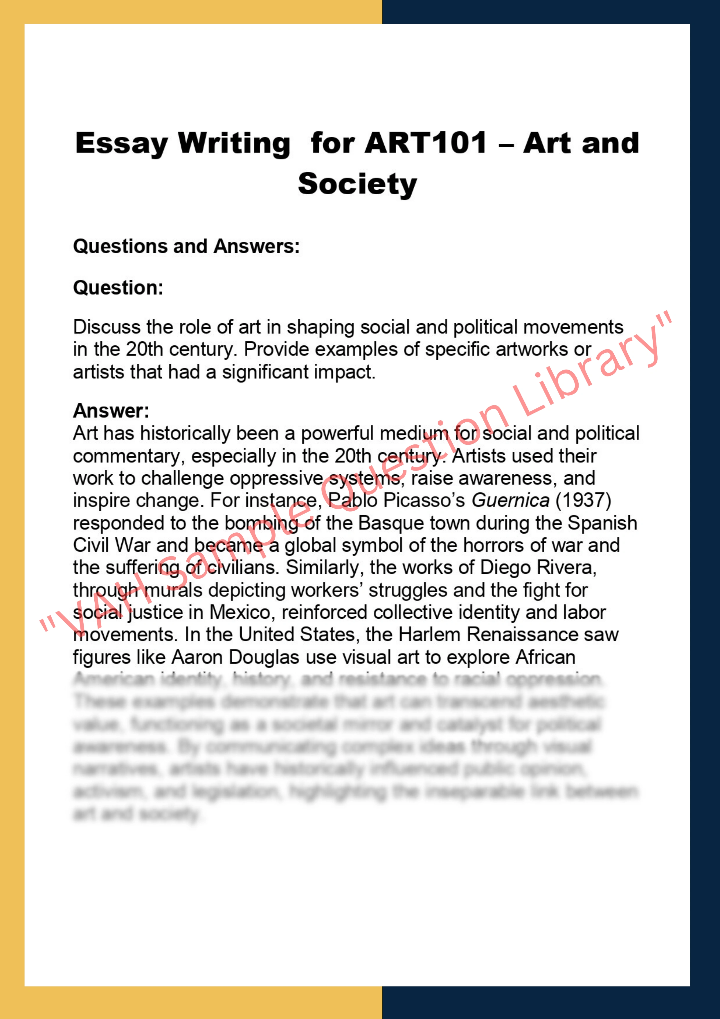 ART101 – Art and  Society 0