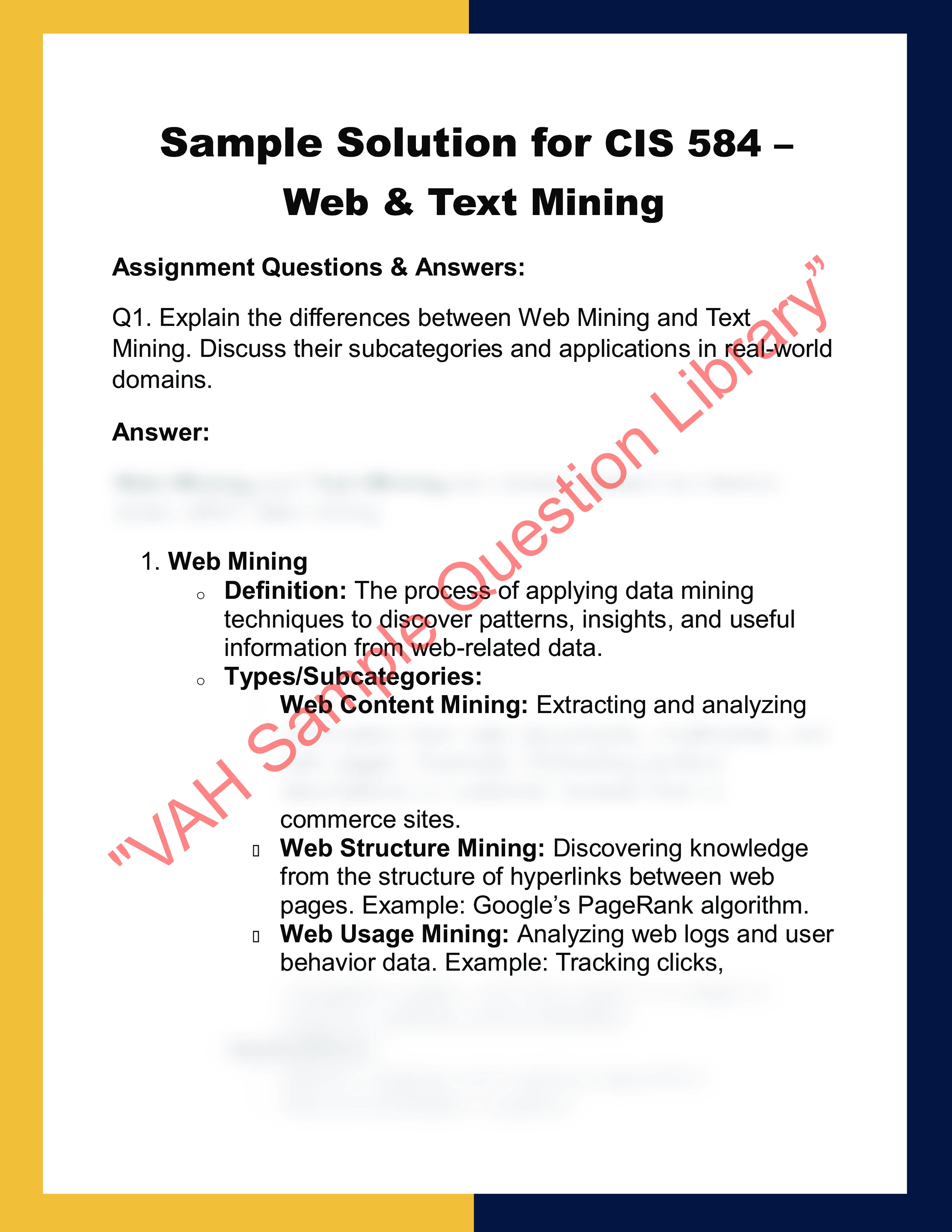 CIS 584 –  Web & Text Mining 0