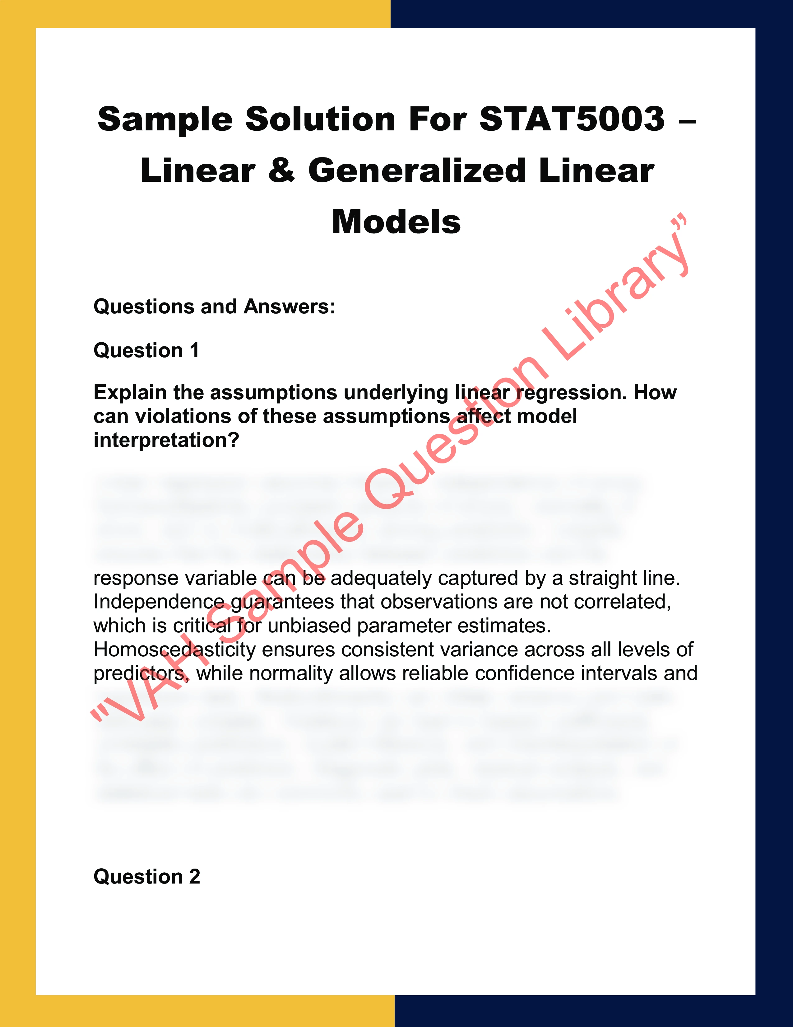 STAT5003 – Linear & Generalized Linear  Models 0