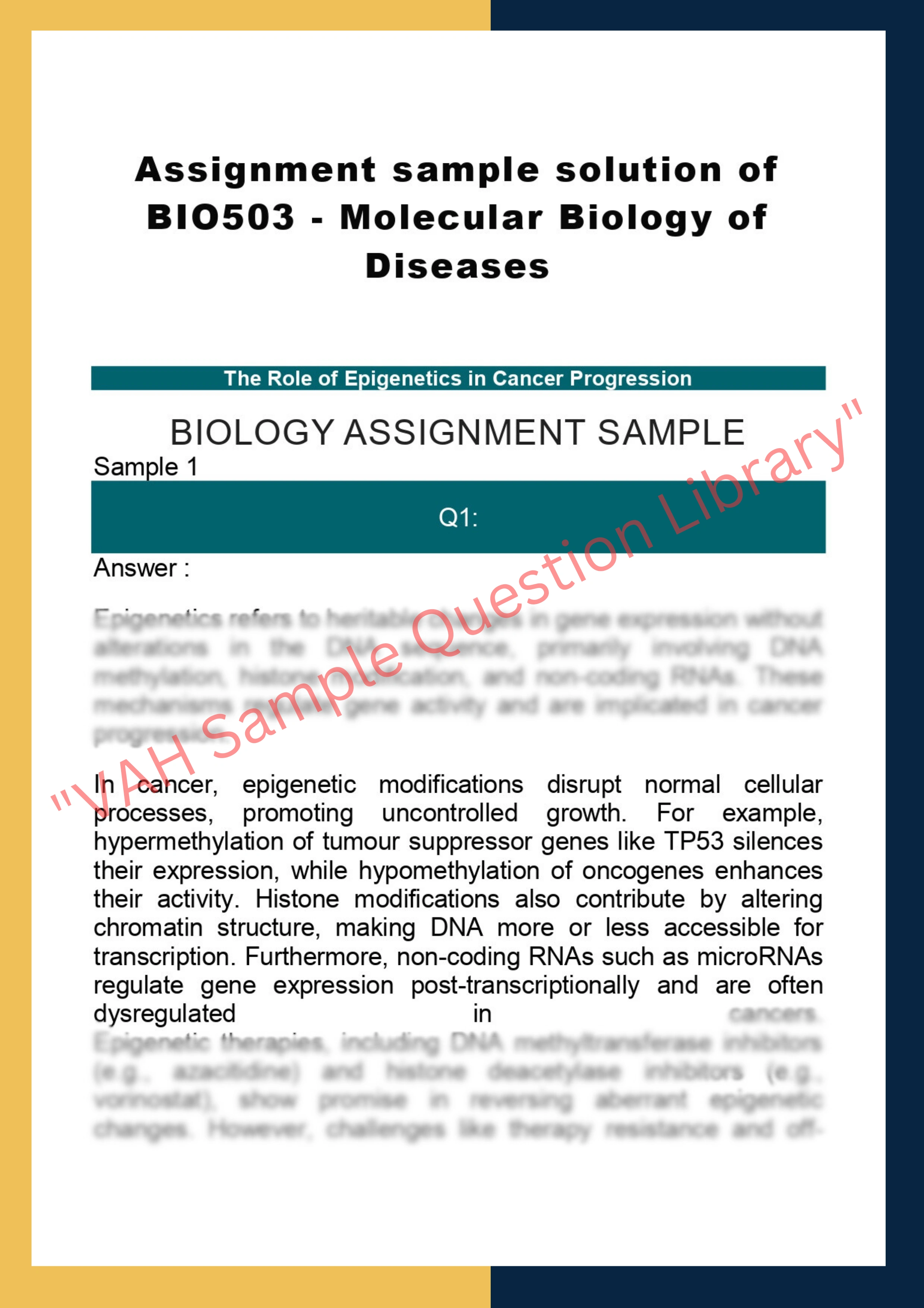 Assignment sample solution of BIO503 - Molecular Biology of Diseases 0