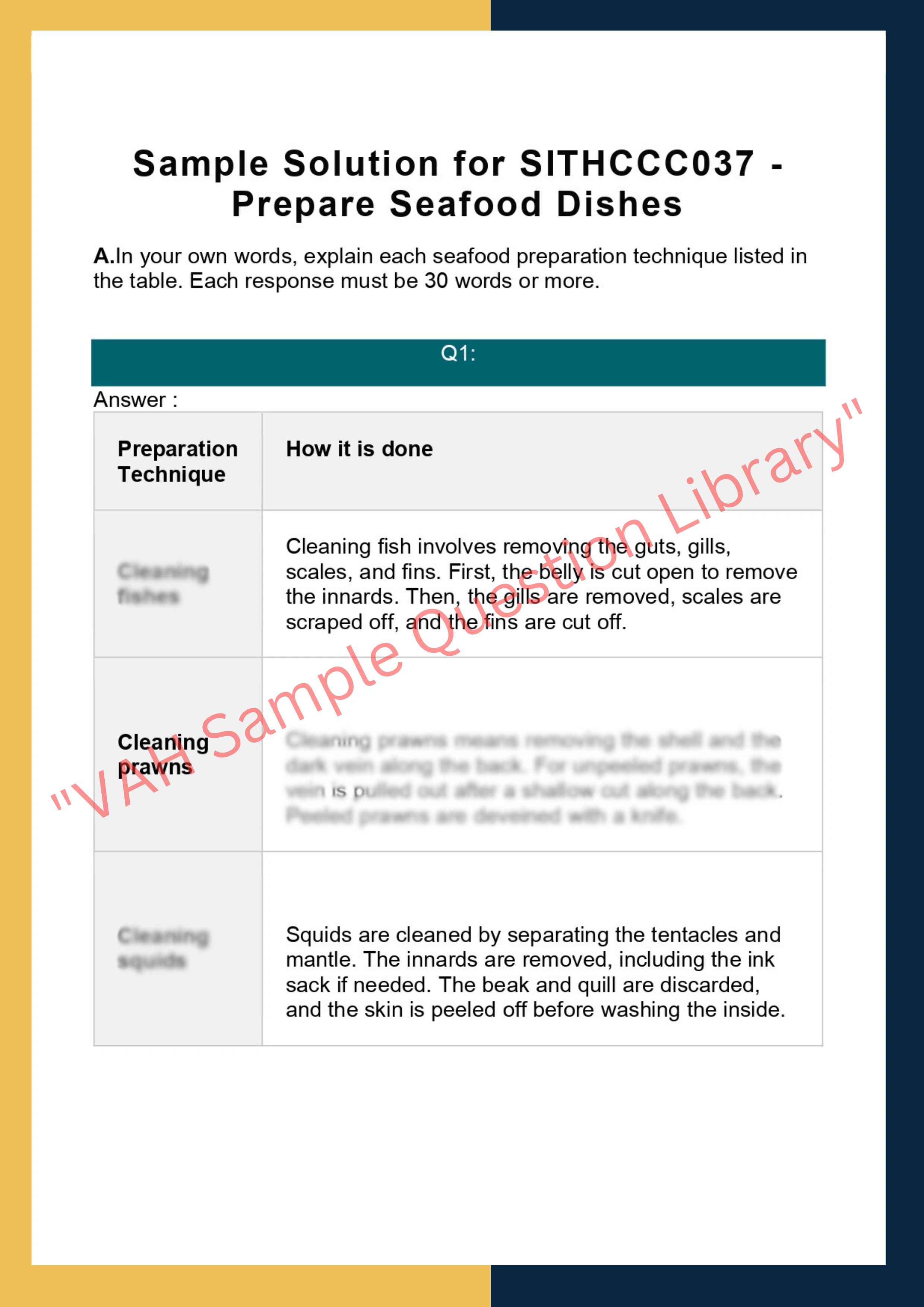 Sample Solution for SITHCCC037 - Prepare Seafood Dishes 0