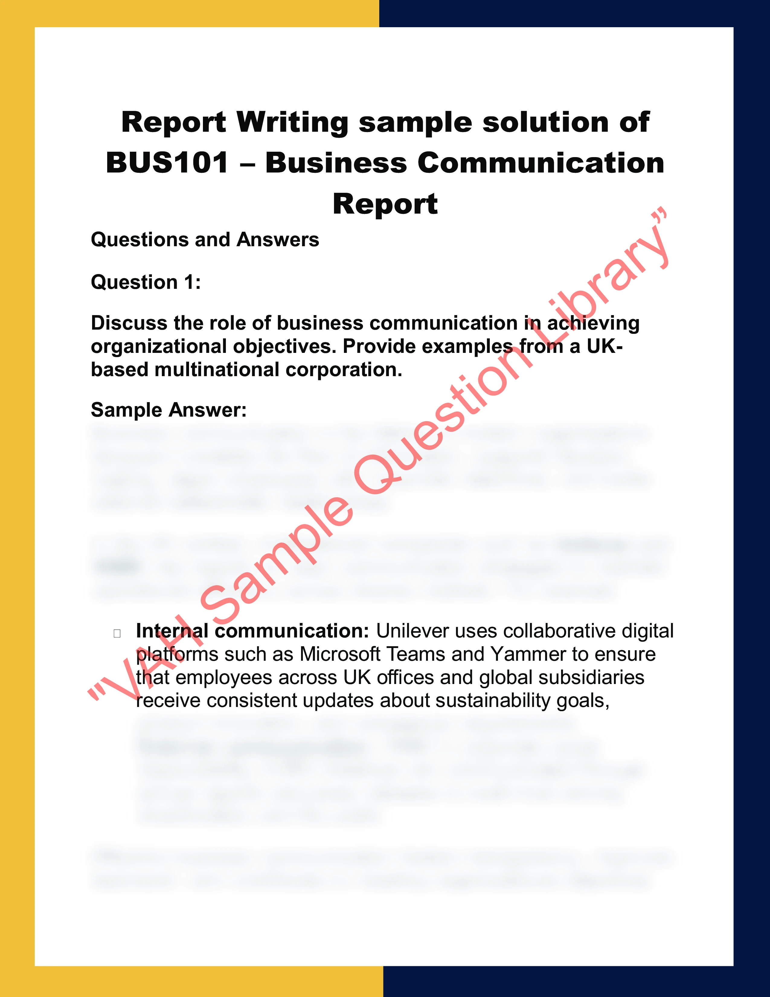 BUS101 – Business Communication  Report 0