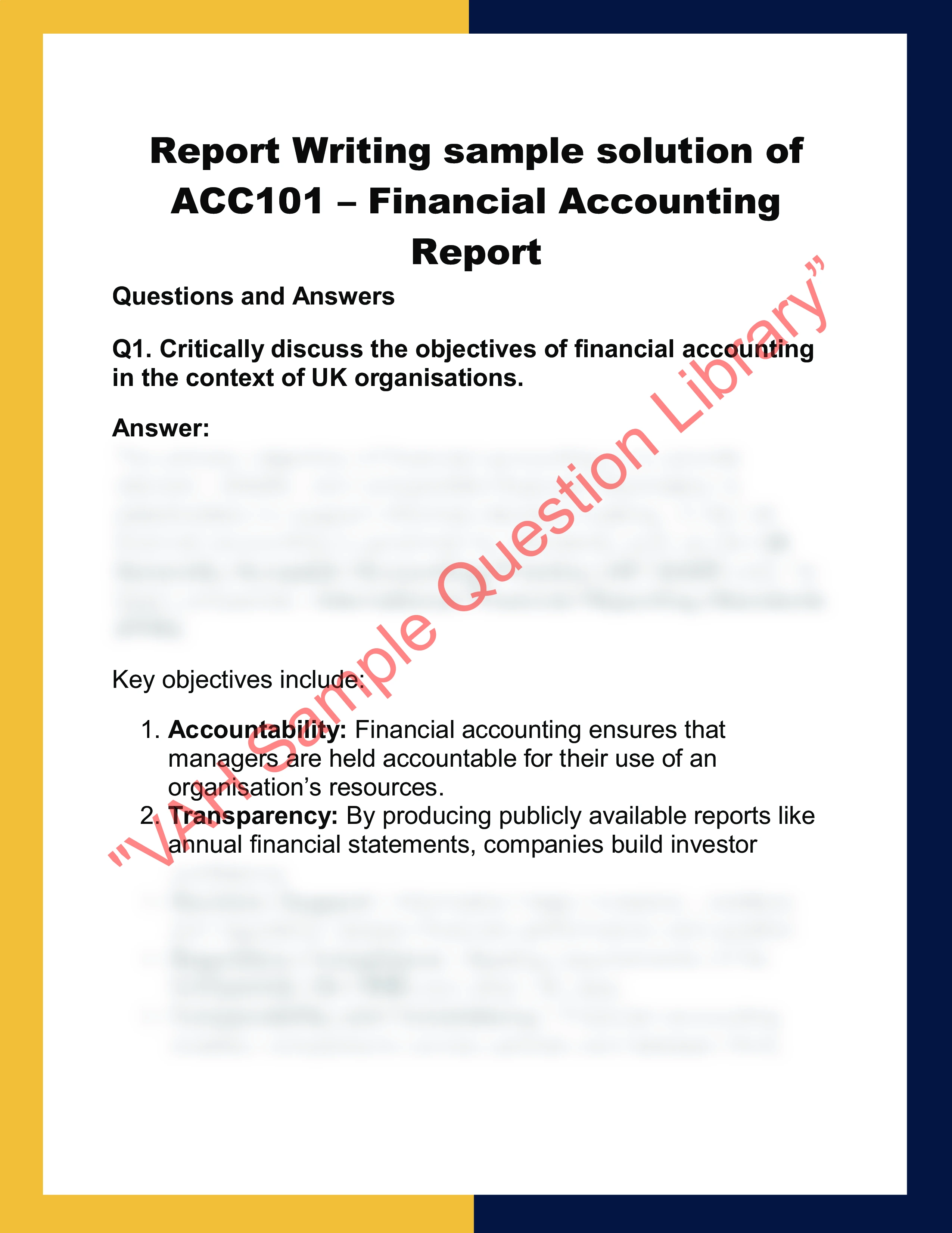 ACC101 – Financial Accounting  Report 0