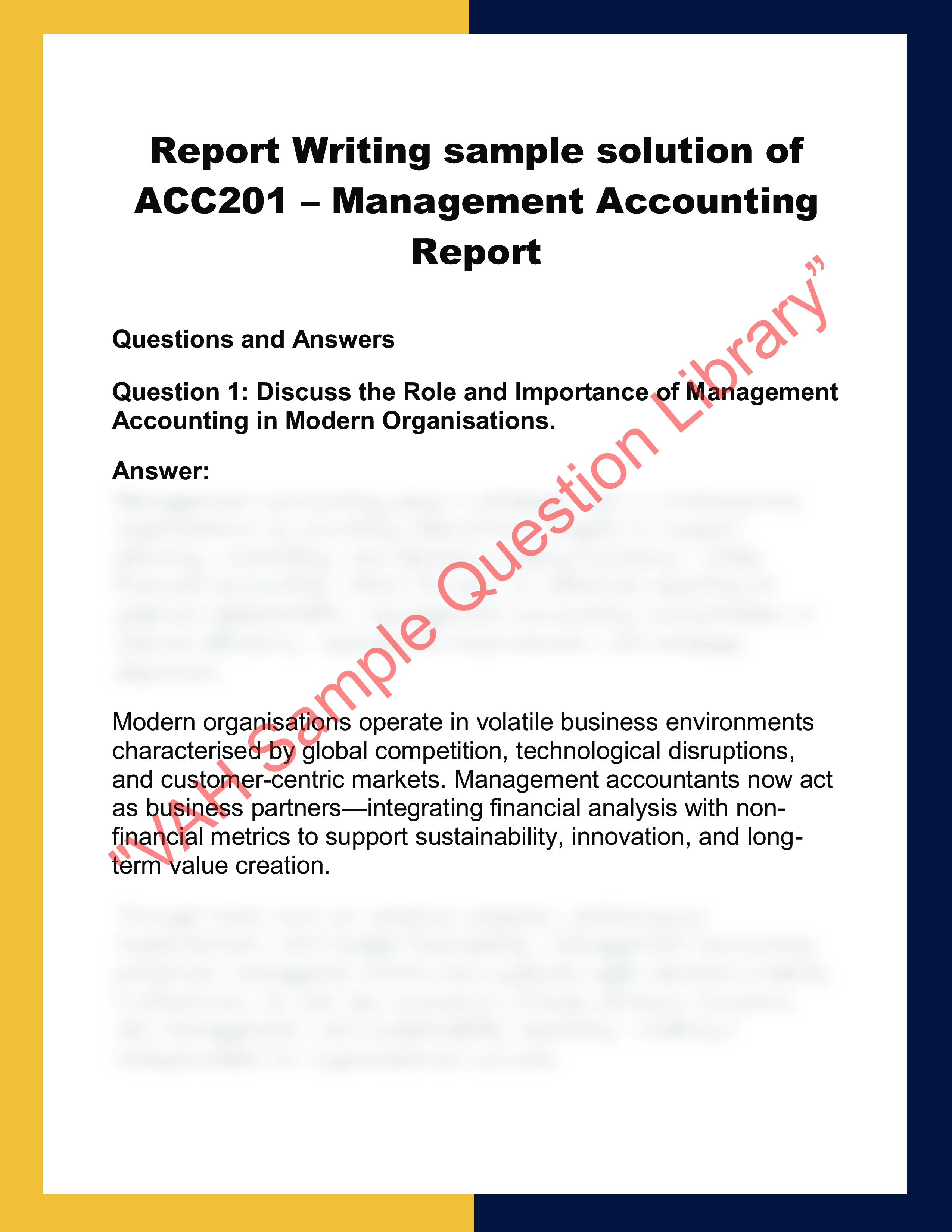 ACC201 – Management Accounting  Report 0
