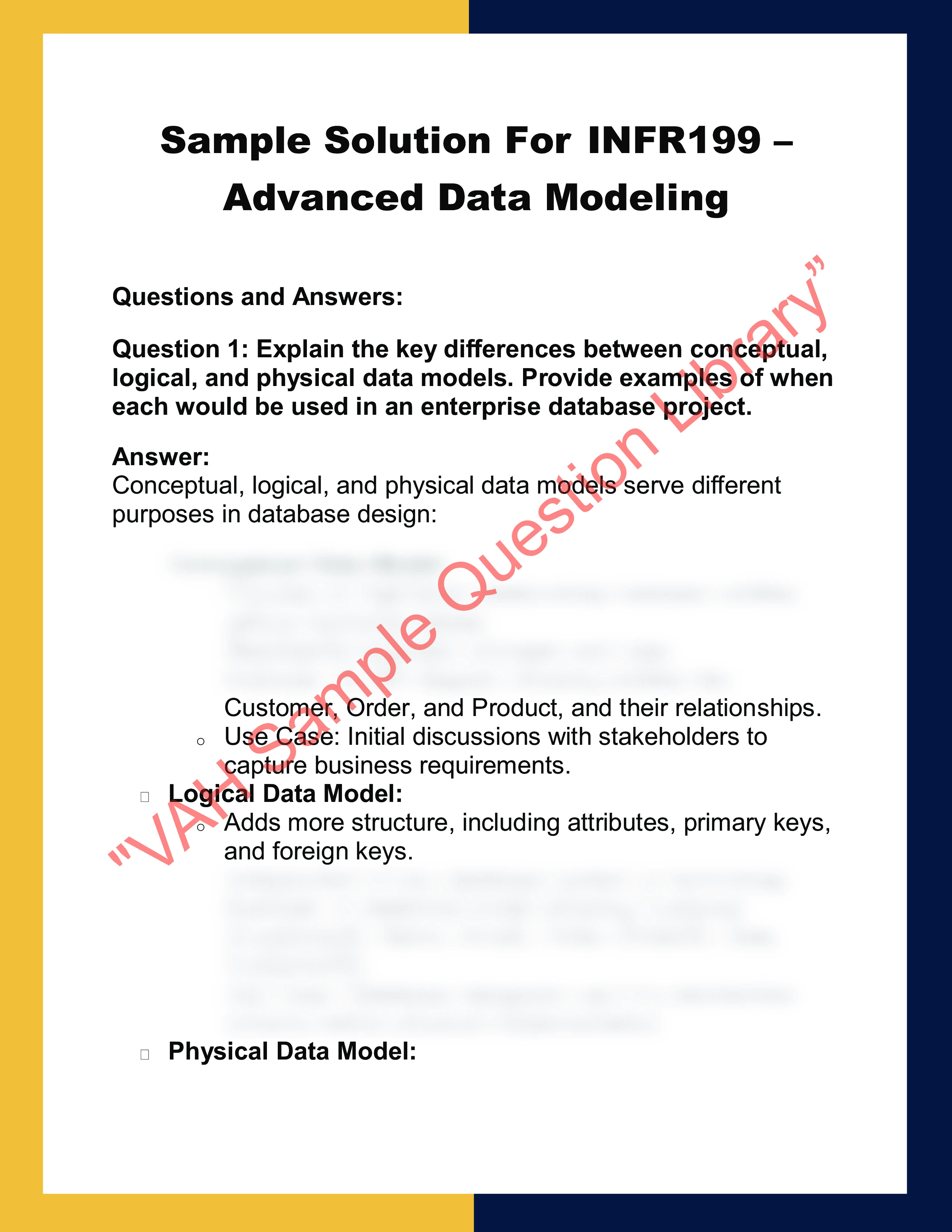 INFR199 – Advanced Data Modeling 0