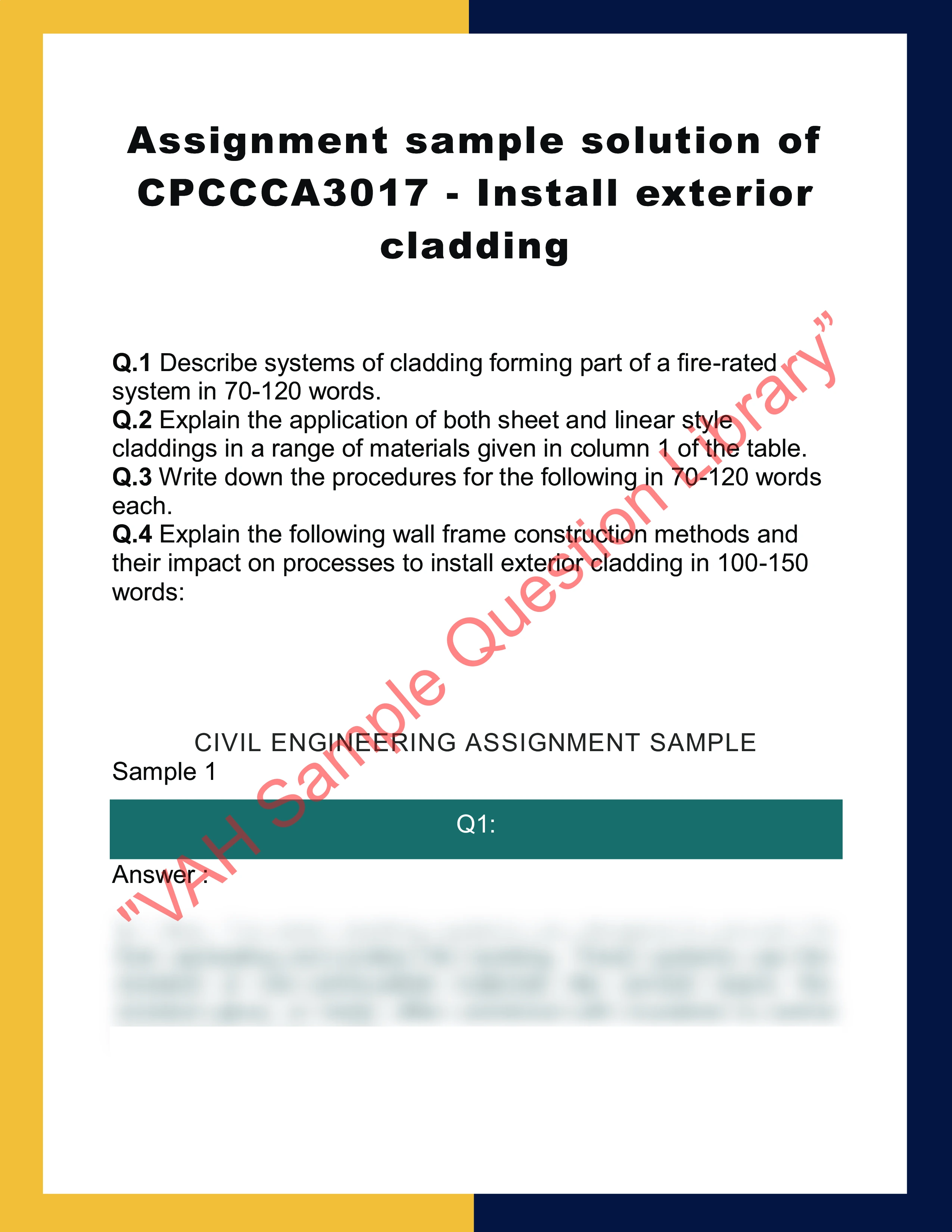 Assignment sample solution of CPCCCA3017 - Install exterior cladding 0