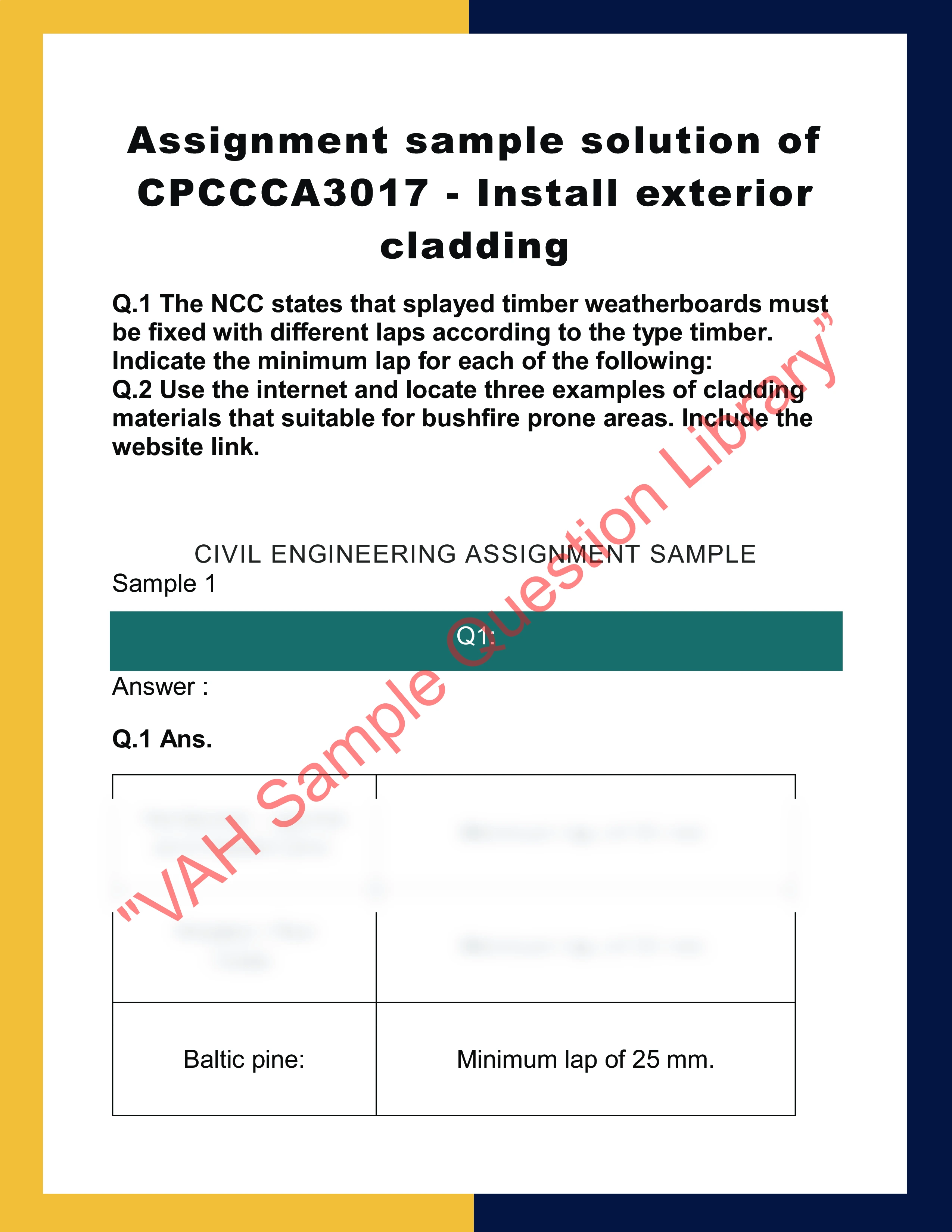 Assignment sample solution of CPCCCA3017 - Install exterior cladding 0