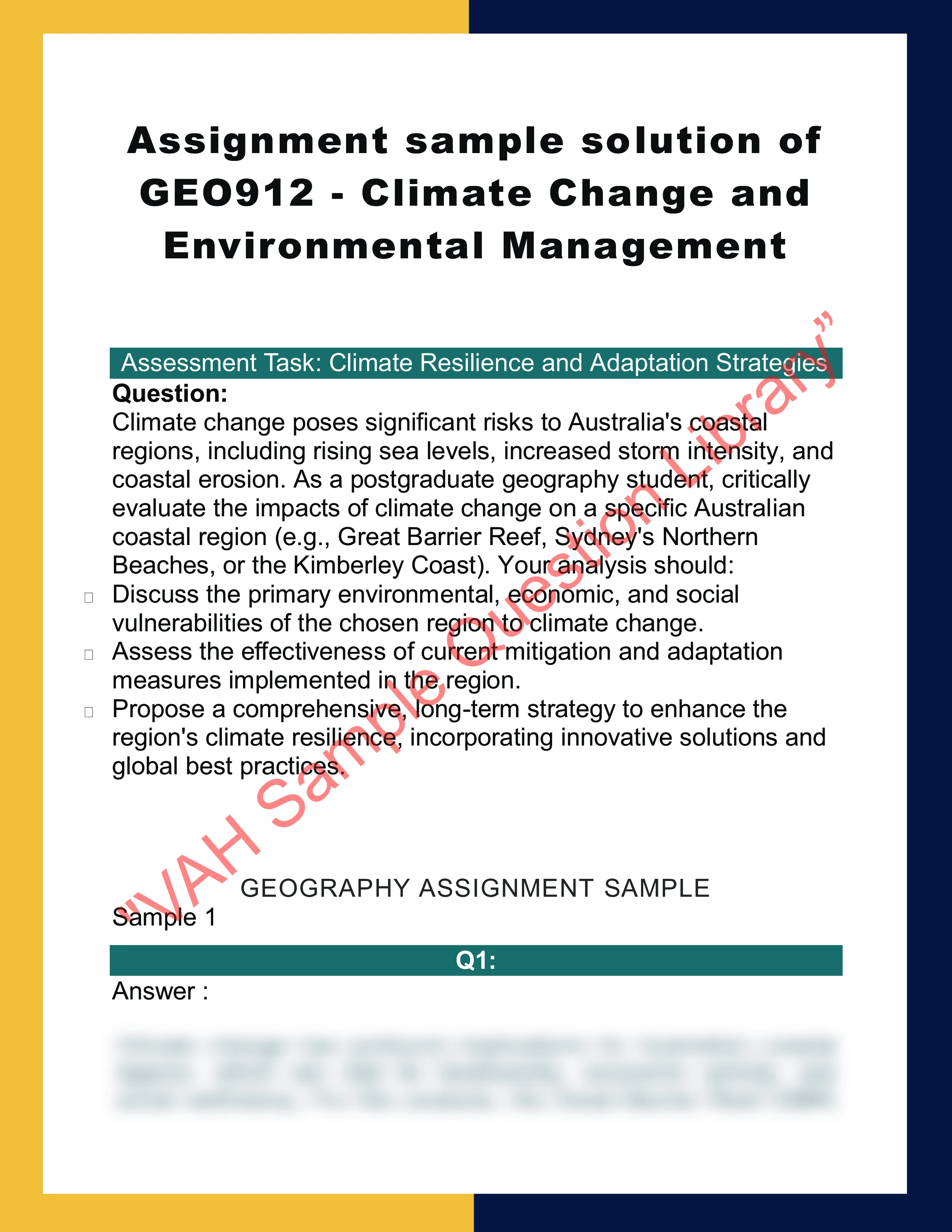 Assignment sample solution of GEO912 - Climate Change and Environmental Management 0