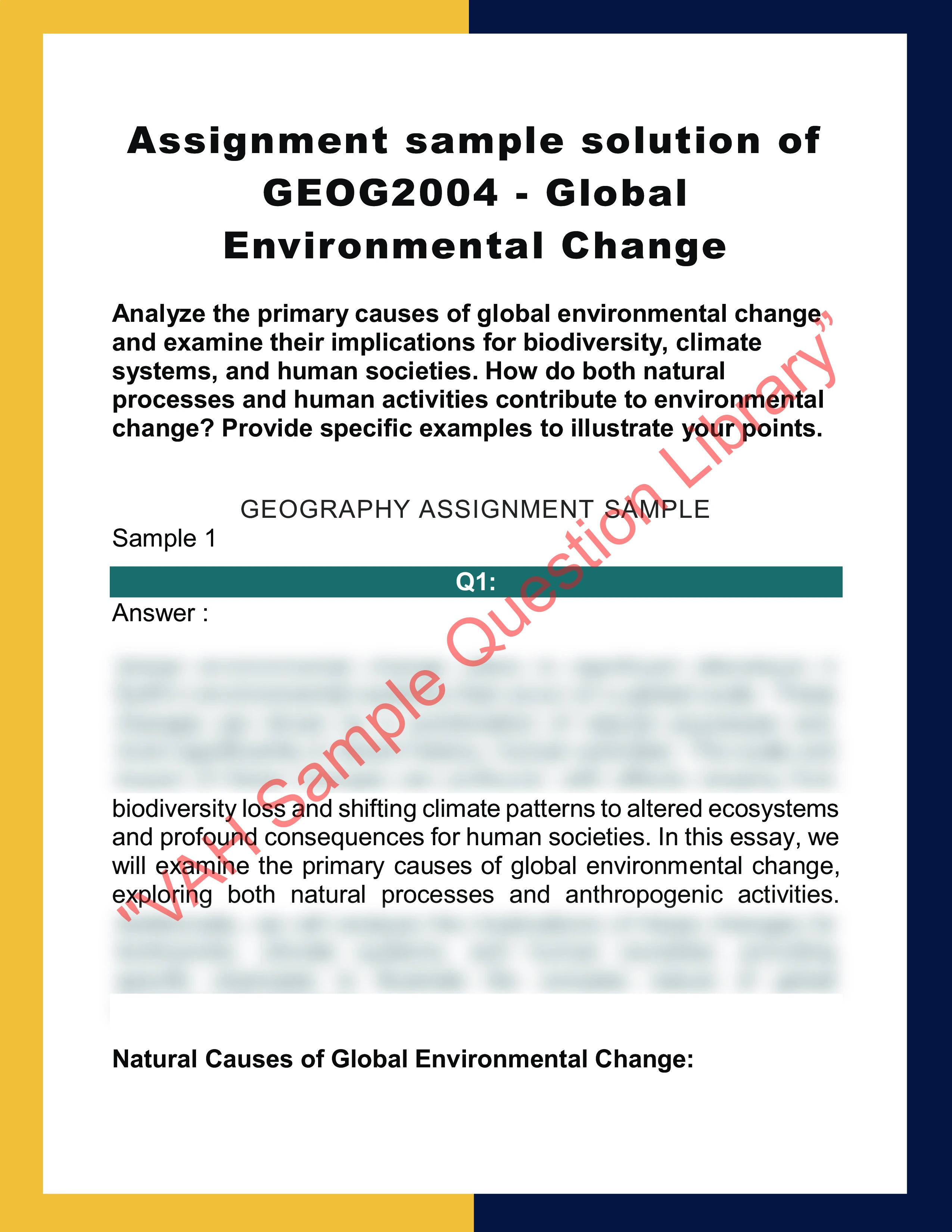 Assignment sample solution of GEOG2004 - Global Environmental Change 0