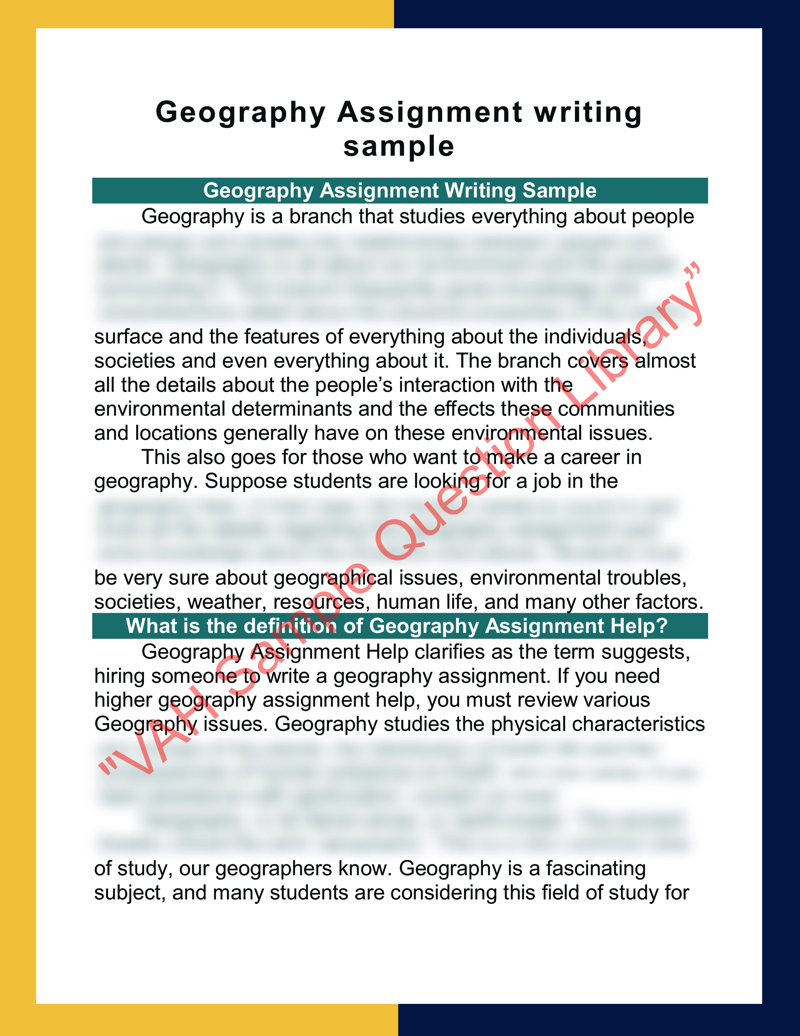 Geography Assignment writing sample 0